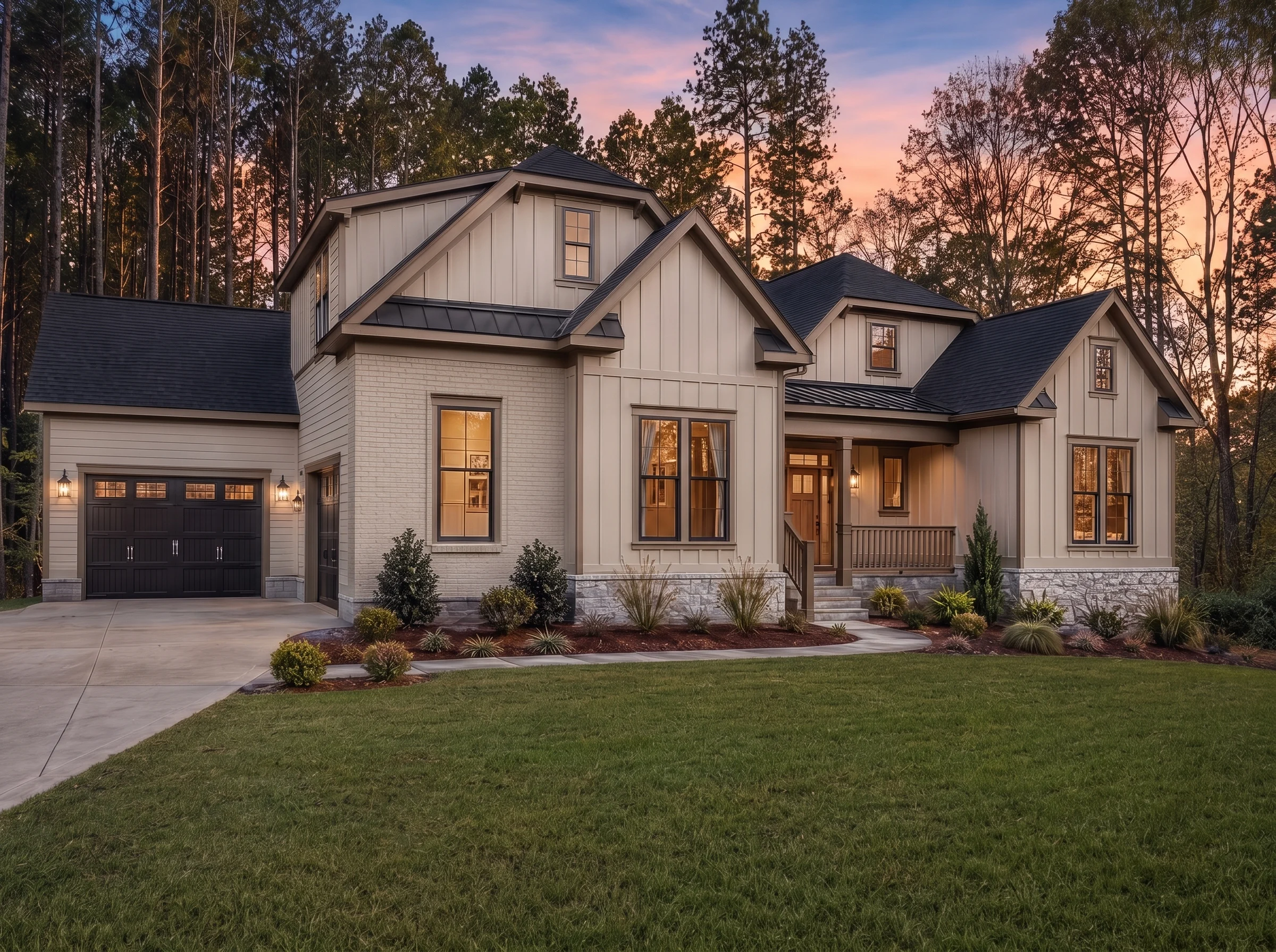 21-3358 HOUSE PLAN – Modern Farmhouse Home Plan – 3-Bed, 3.5-Bath, 2,983 SF - Warm Natural, AI-generated exterior concept
