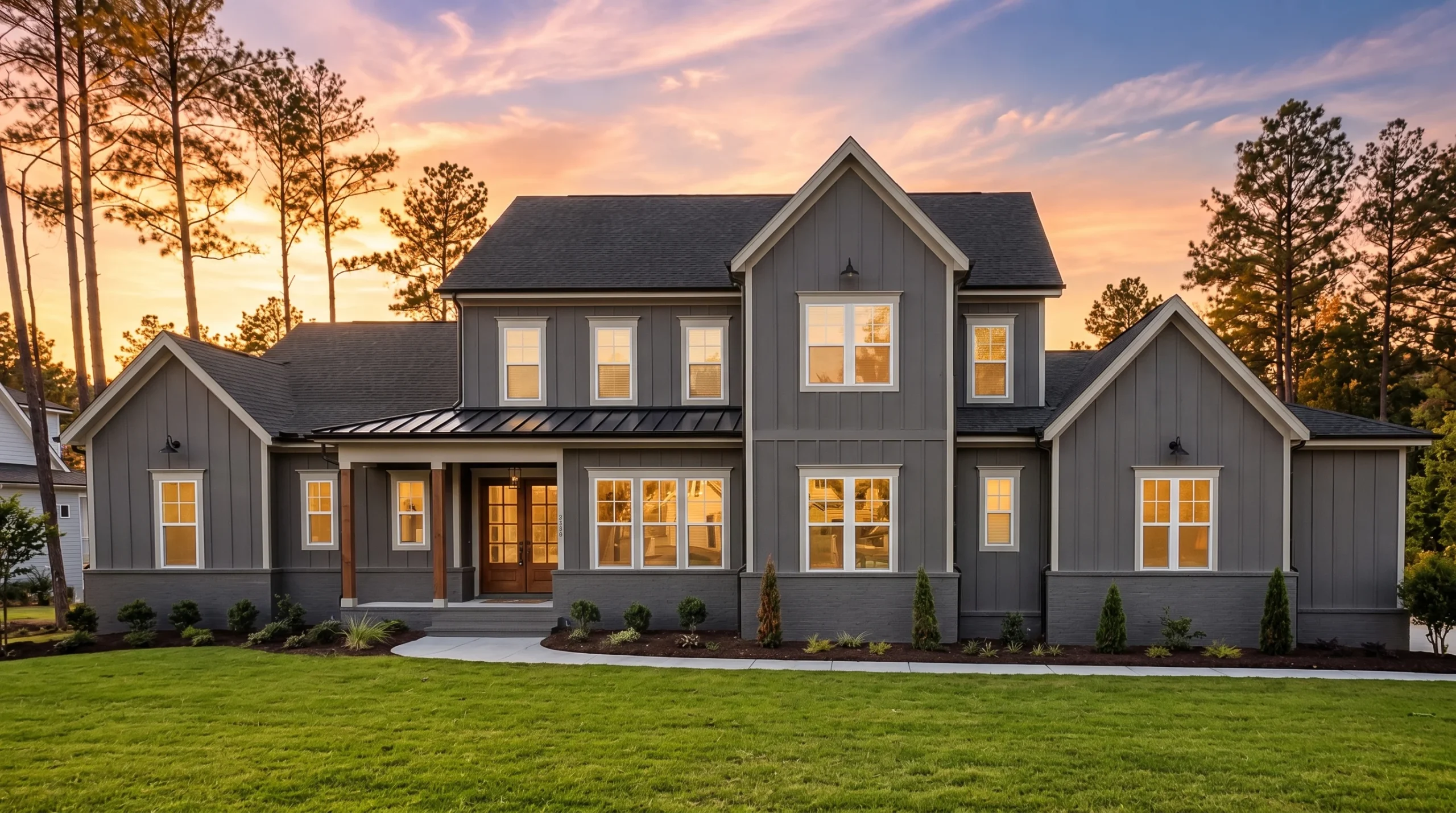 21-2467 HOUSE PLAN – Modern Farmhouse Home Plan – 5-Bed, 5-Bath, 4,200 SF - Modern Dark, AI-generated exterior concept