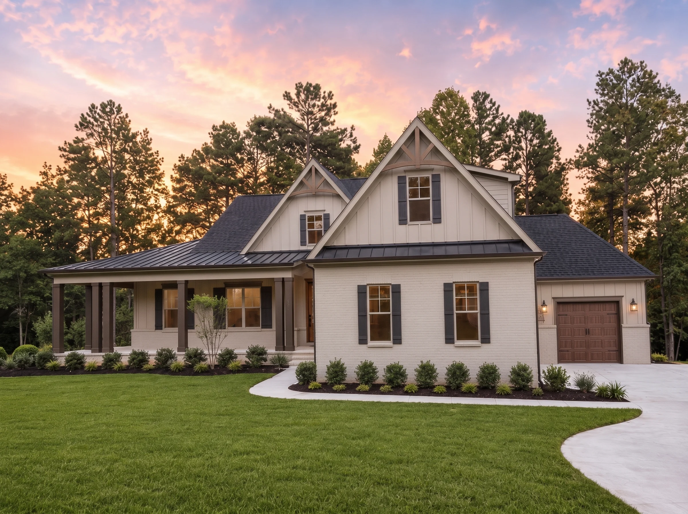 21-2873 HOUSE PLAN – Modern Farmhouse Home Plan – 4-Bed, 3.5-Bath, 3,198 SF - Warm Natural, AI-generated exterior concept