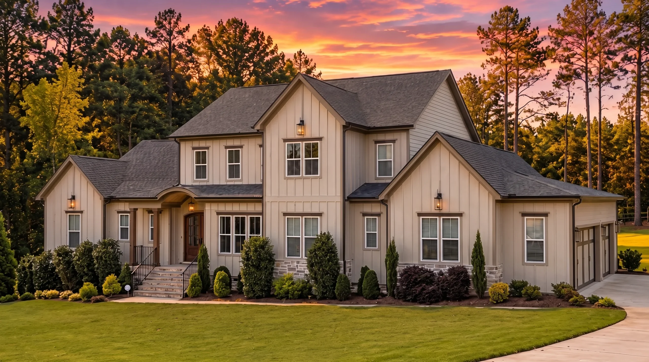 21-3500 HOUSE PLAN – Modern Farmhouse Home Plan – 4-Bed, 5-Bath, 3,885 SF - Warm Natural, AI-generated exterior concept