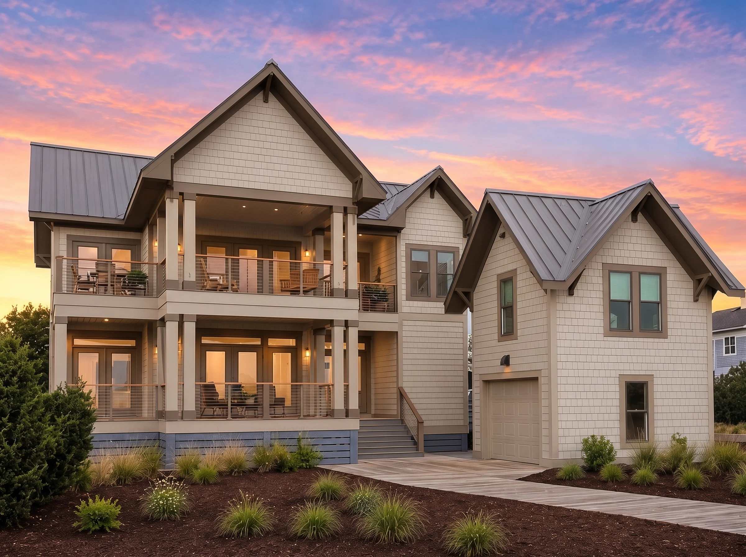 21-2632 HOUSE PLAN – Coastal Home Plan – 5-Bed, 4.5-Bath, 2,854 SF - Warm Natural, AI-generated exterior concept