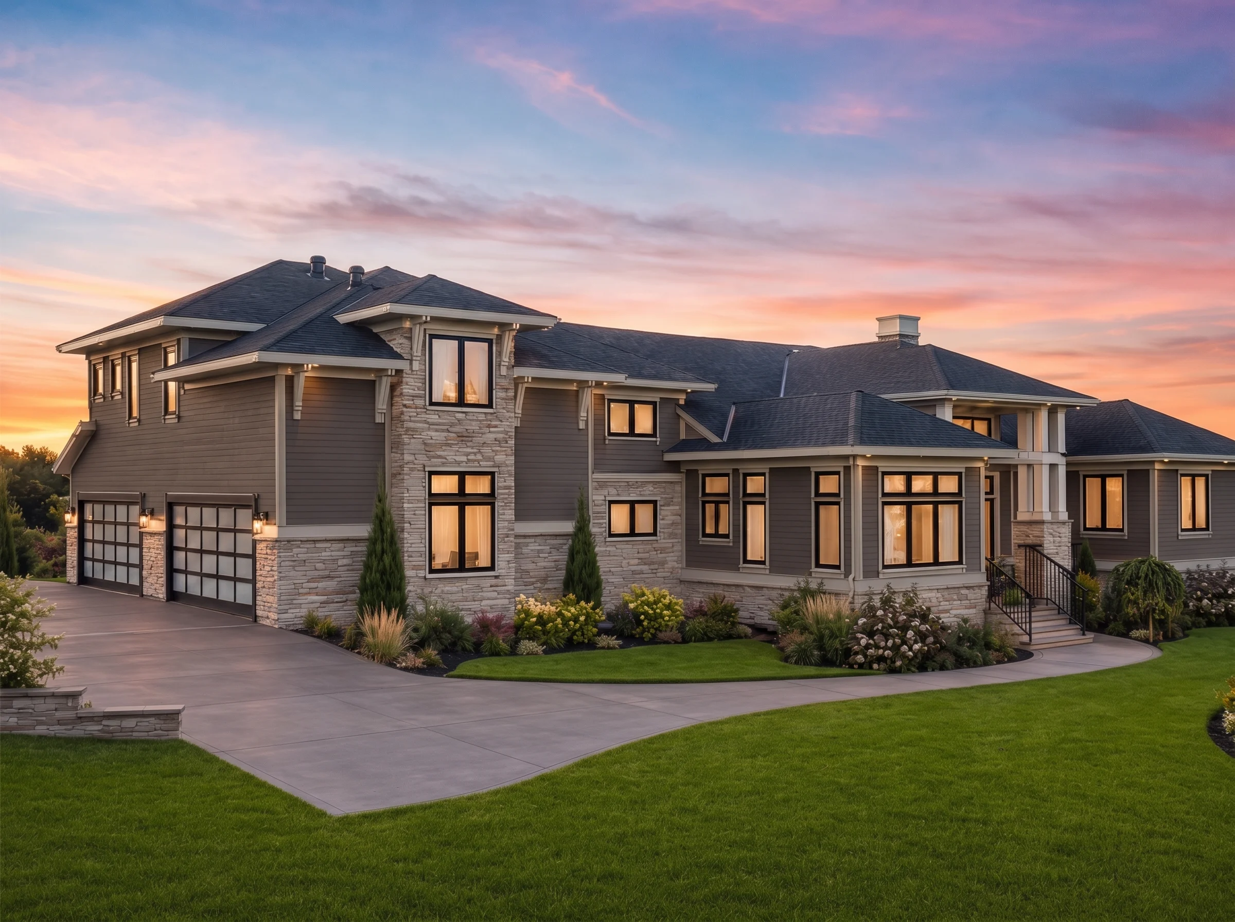 21-2584 HOUSE PLAN – Modern Suburban Home Plan – 5-Bed, 6.5-Bath, 5,000 SF - Modern Dark, AI-generated exterior concept