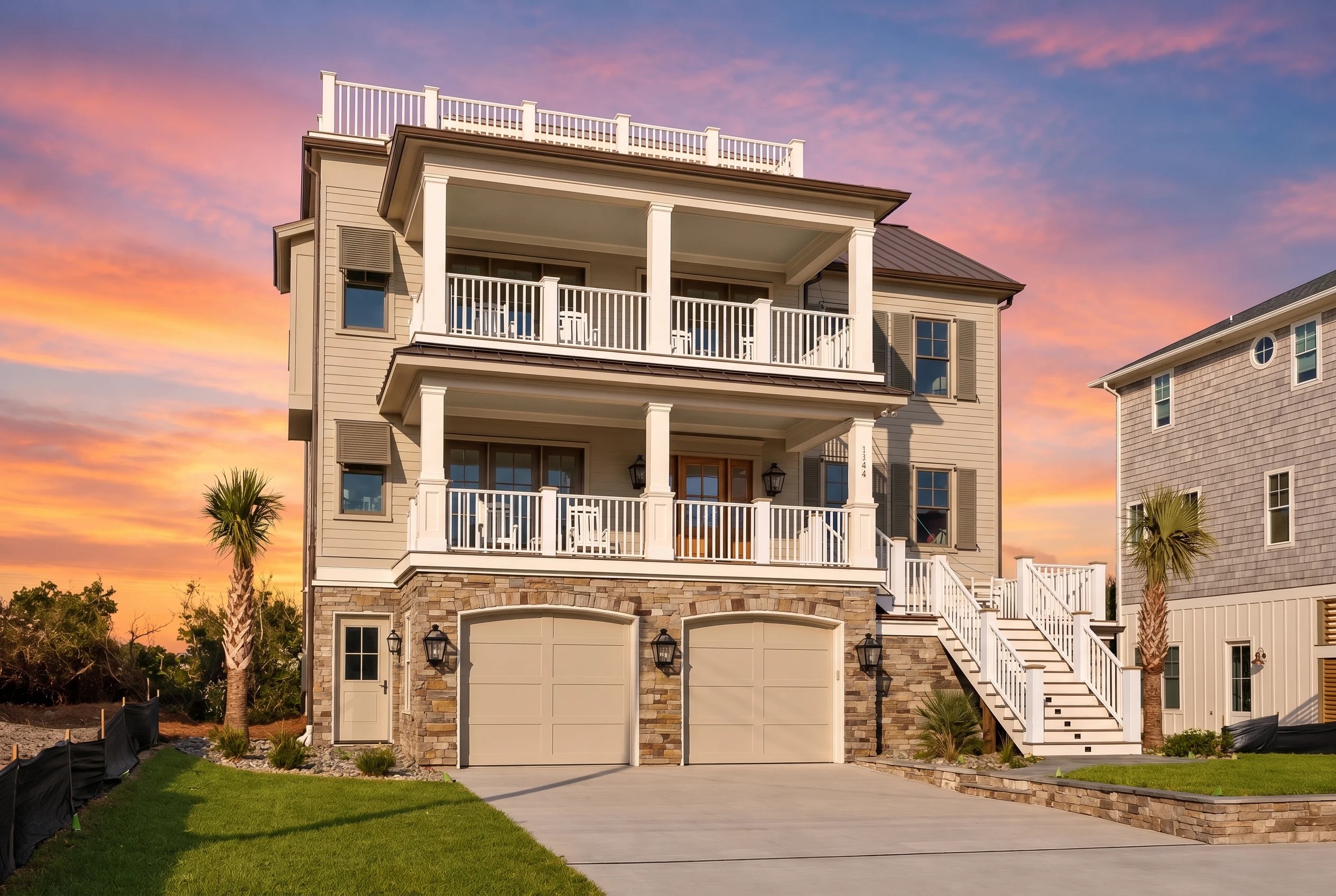 21-2787 HOUSE PLAN – Coastal Home Plan – 5-Bed, 6-Bath, 5,091 SF - Warm Natural, AI-generated exterior concept