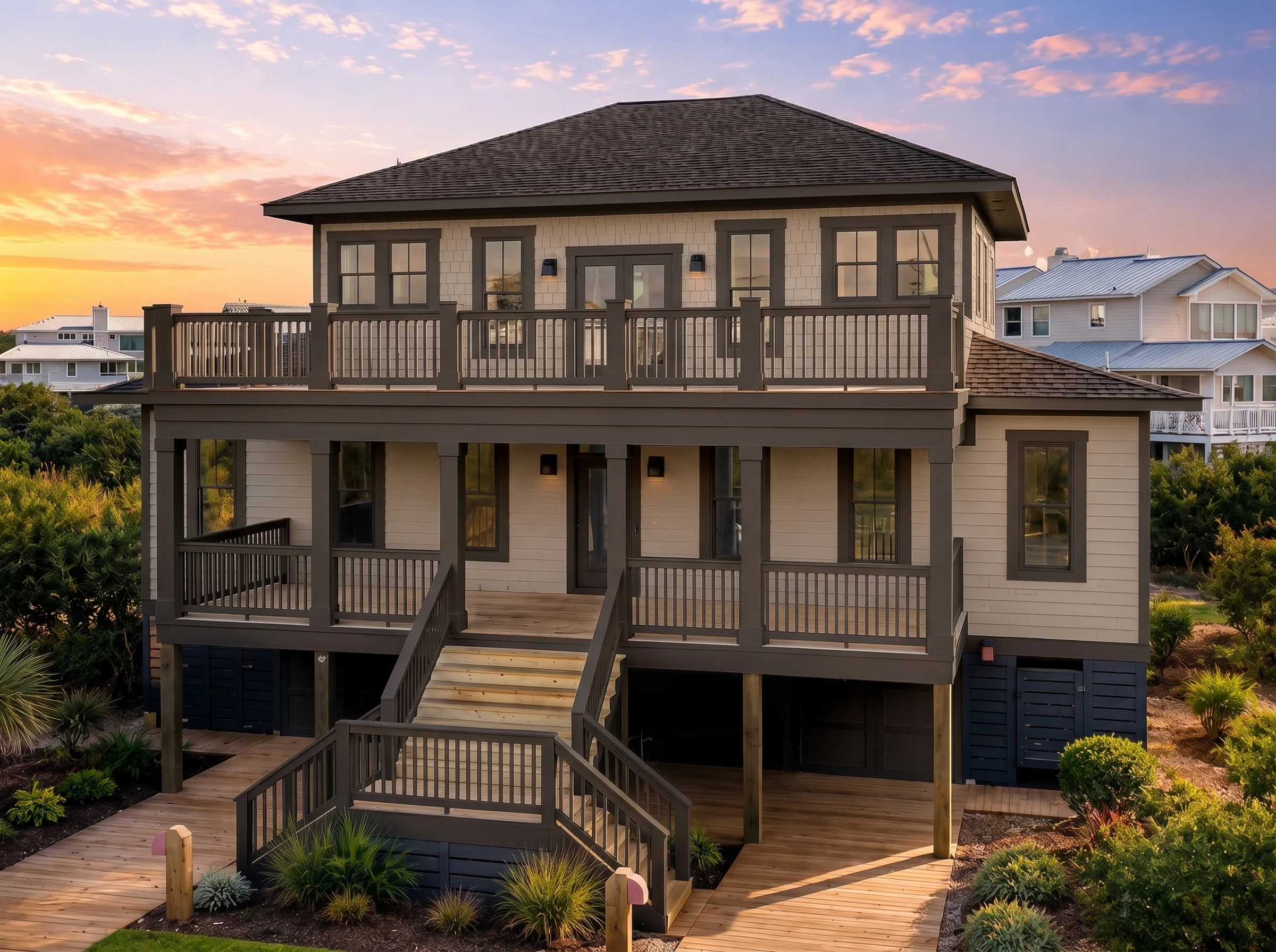 21-2631 HOUSE PLAN – Coastal Home Plan – 5-Bed, 4.5-Bath, 3,026 SF - Warm Natural, AI-generated exterior concept