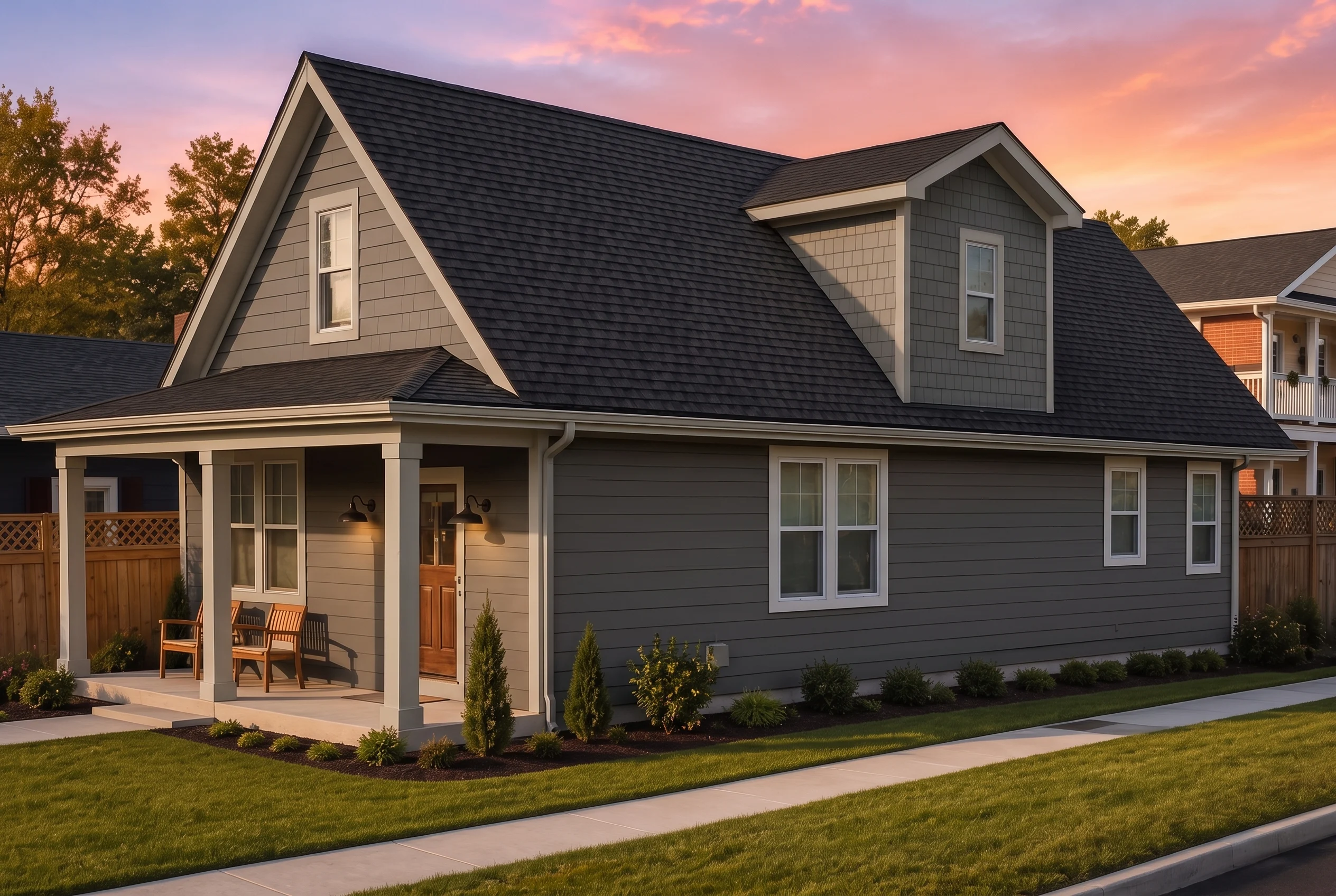 21-2507 HOUSE PLAN – Cottage Home Plan – 3-Bed, 3-Bath, 1,668 SF - Modern Dark, AI-generated exterior concept