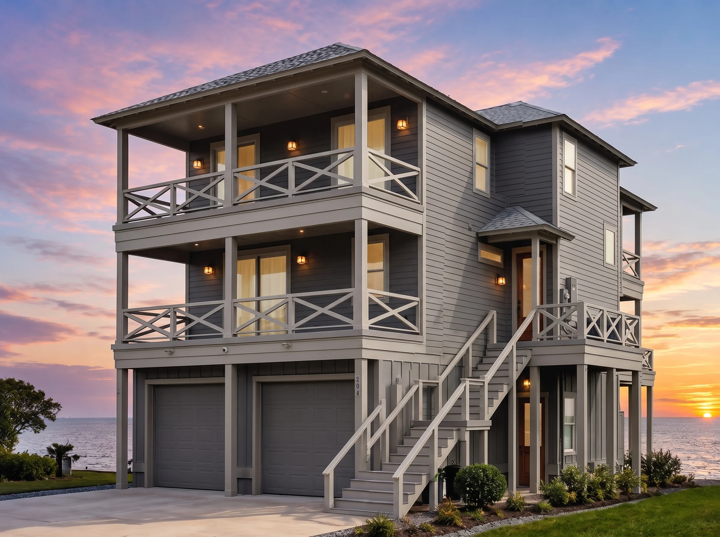 21-3053 HOUSE PLAN – Coastal Home Plan – 4-Bed, 4-Bath, 2,342 SF - Modern Dark, AI-generated exterior concept