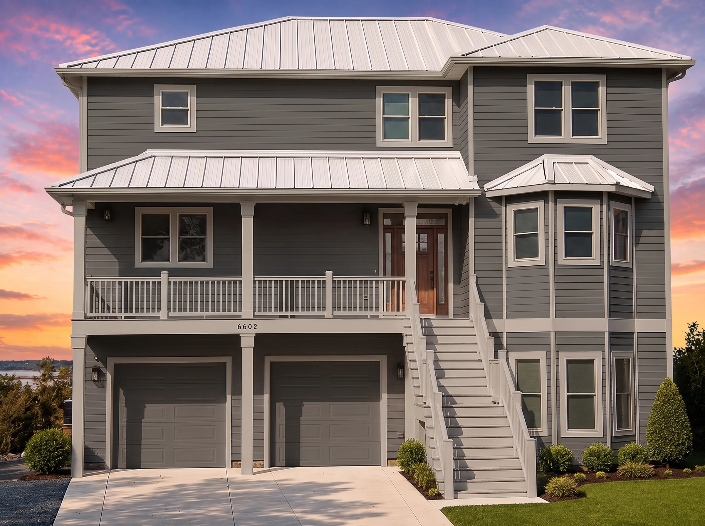 21-3411 HOUSE PLAN – Coastal Home Plan – 5-Bed, 6-Bath, 3,180 SF - Modern Dark, AI-generated exterior concept
