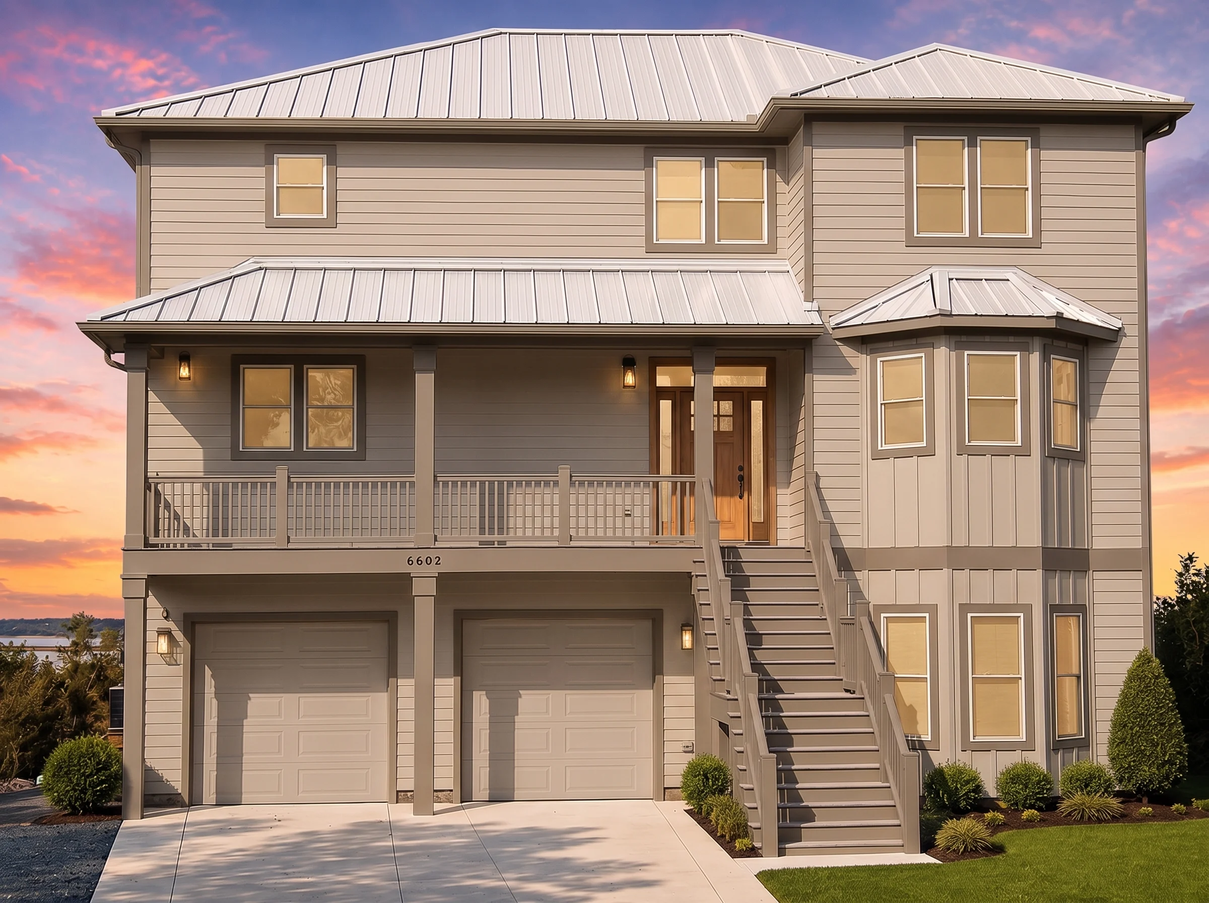 21-3411 HOUSE PLAN – Coastal Home Plan – 5-Bed, 6-Bath, 3,180 SF - Warm Natural, AI-generated exterior concept