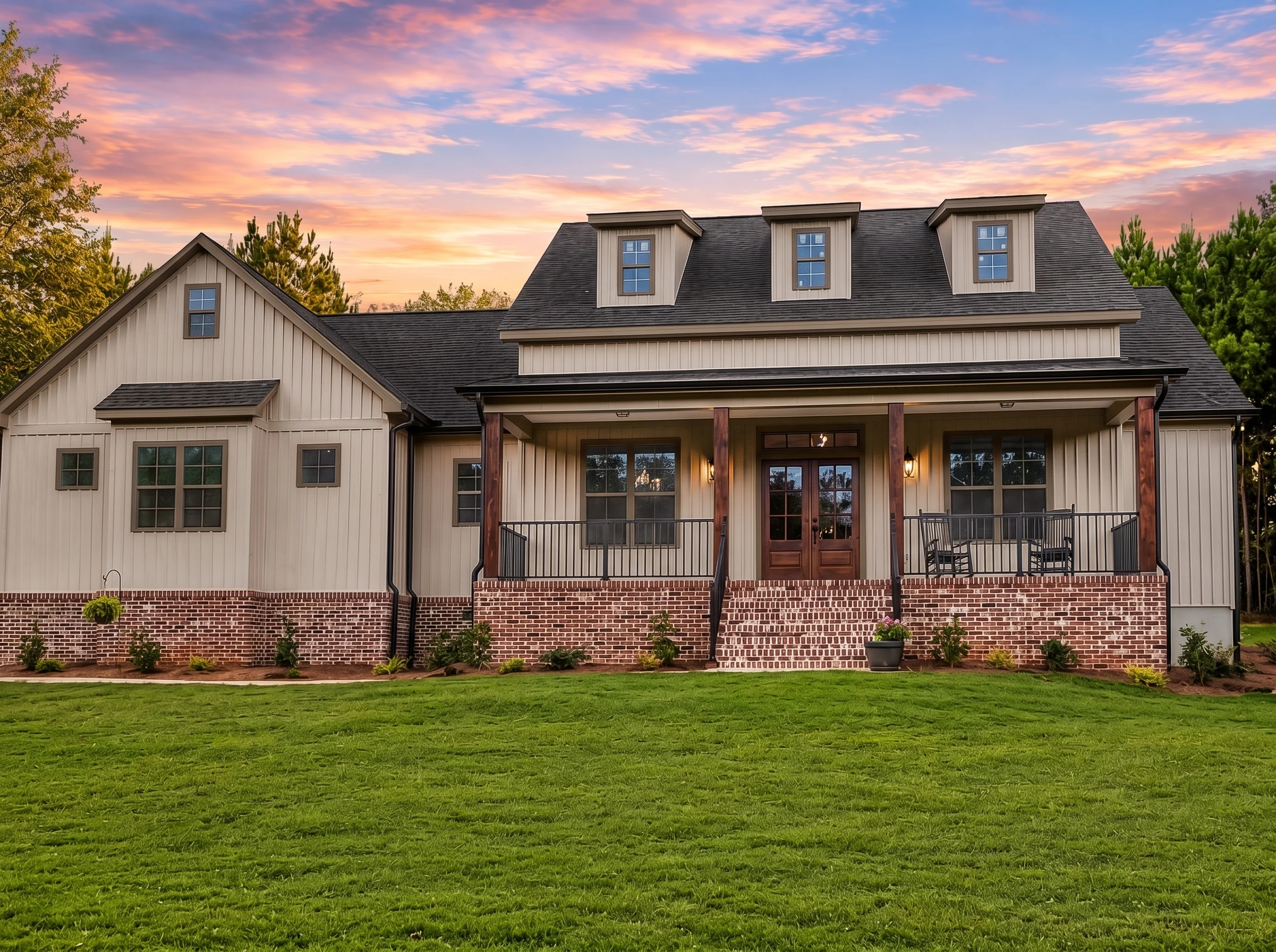 21-3410 HOUSE PLAN – Modern Farmhouse Home Plan – 4-Bed, 3-Bath, 2,220 SF - Warm Natural, AI-generated exterior concept