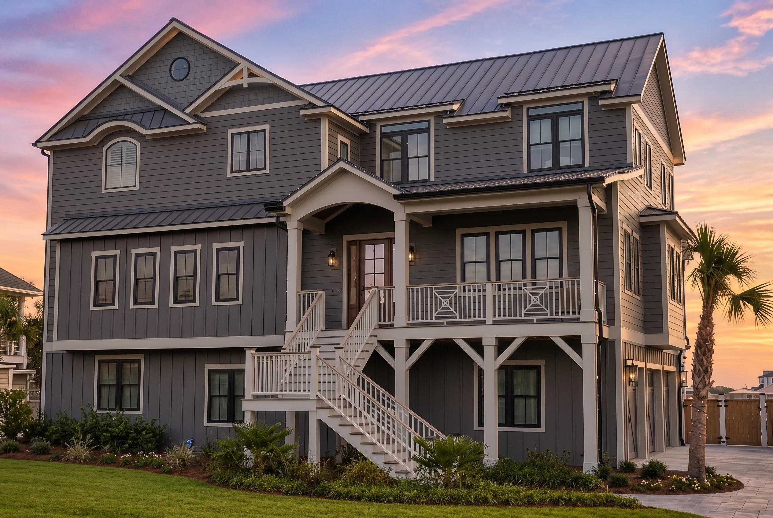 21-2301 HOUSE PLAN – Coastal Home Plan – 5-Bed, 5-Bath, 4,070 SF - Modern Dark, AI-generated exterior concept