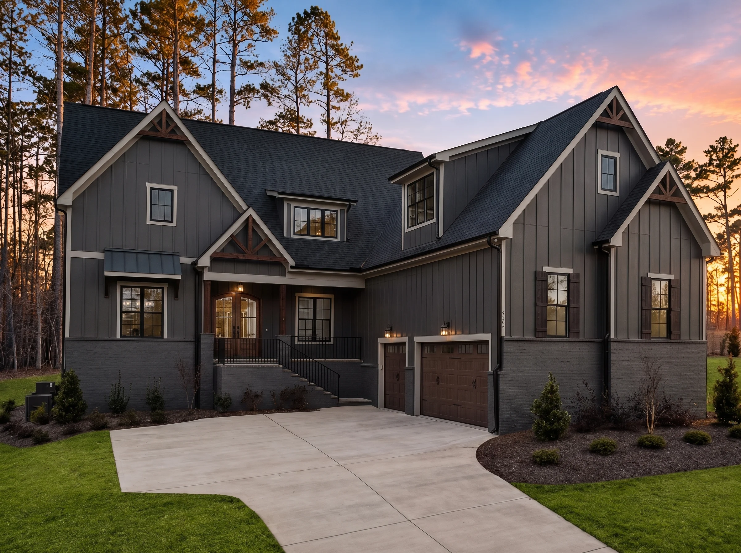 21-3145 HOUSE PLAN – Modern Farmhouse Home Plan – 4-Bed, 3.5-Bath, 4,579 SF - Modern Dark, AI-generated exterior concept