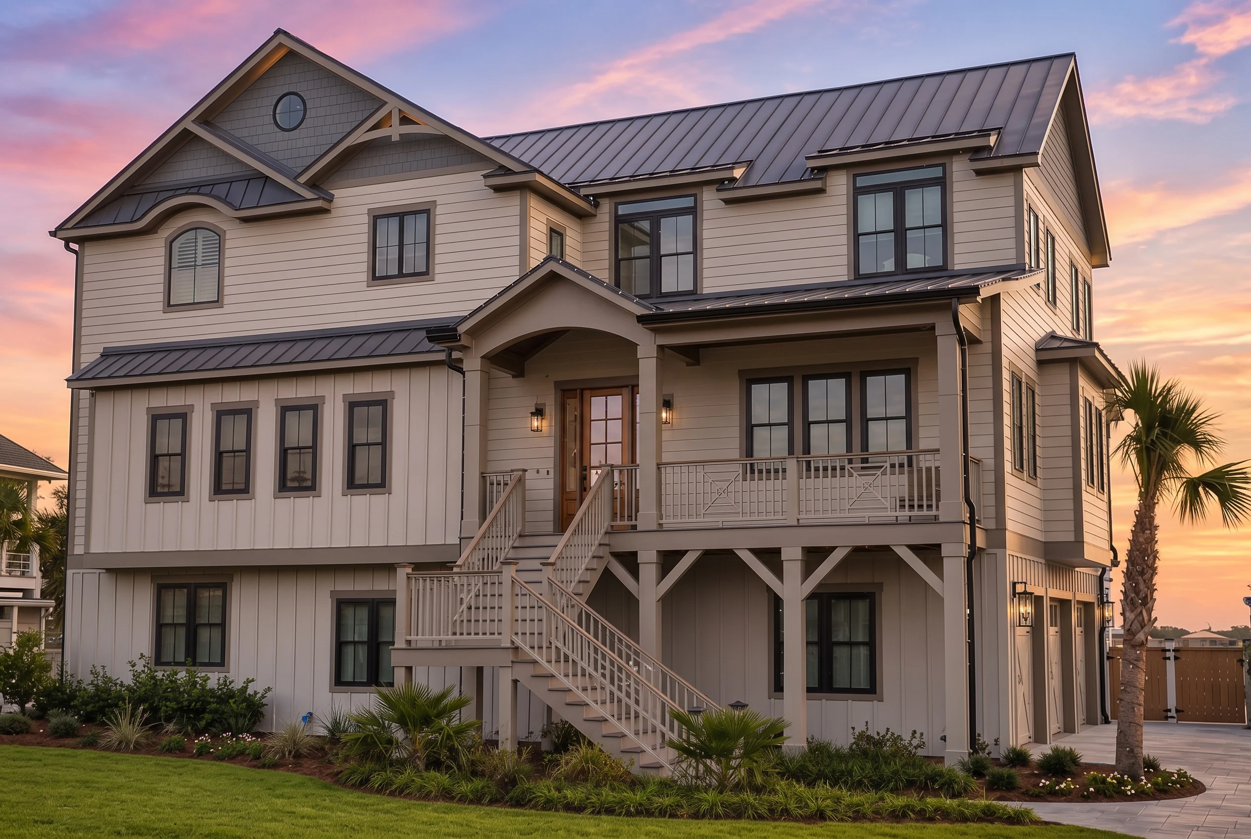 21-2301 HOUSE PLAN – Coastal Home Plan – 5-Bed, 5-Bath, 4,070 SF - Warm Natural, AI-generated exterior concept