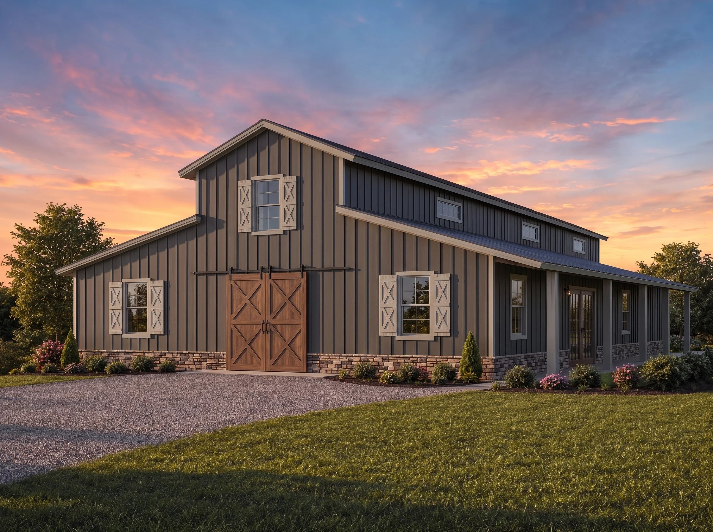 21-2273 HOUSE PLAN – Barndominium Home Plan – 3-Bed, 3-Bath, 2,006 SF - Modern Dark, AI-generated exterior concept