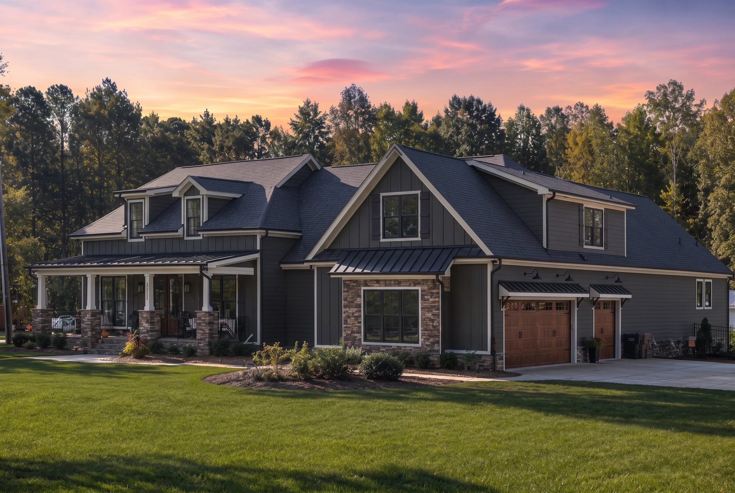 21-3120 HOUSE PLAN – Modern Farmhouse Home Plan – 4-Bed, 4-Bath, 3,412 SF - Modern Dark, AI-generated exterior concept