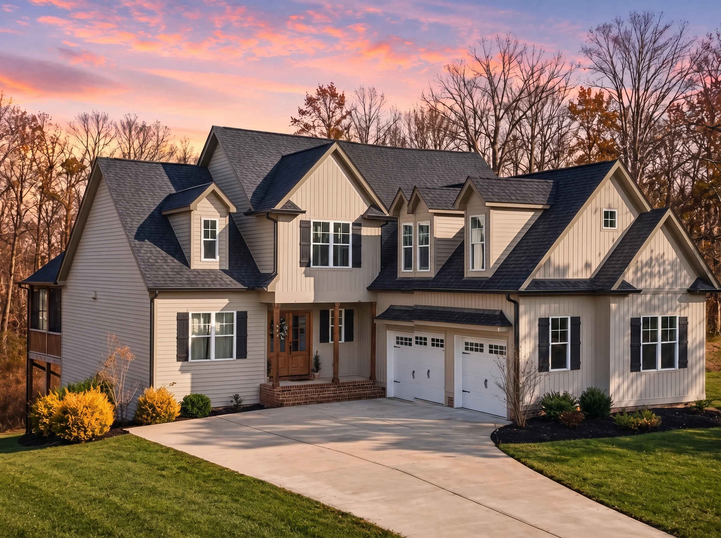 21-3300 HOUSE PLAN – Modern Farmhouse Home Plan – 3-Bed, 2.5-Bath, 2,398 SF - Warm Natural, AI-generated exterior concept