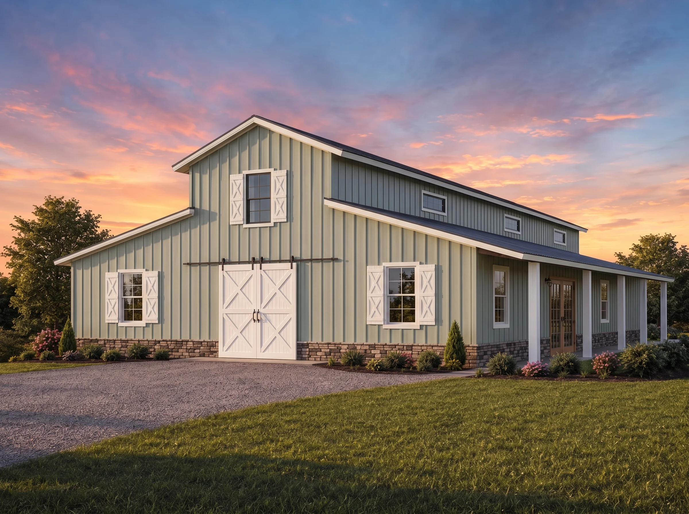 21-2273 HOUSE PLAN – Barndominium Home Plan – 3-Bed, 3-Bath, 2,006 SF - Modern Brick, AI-generated exterior concept