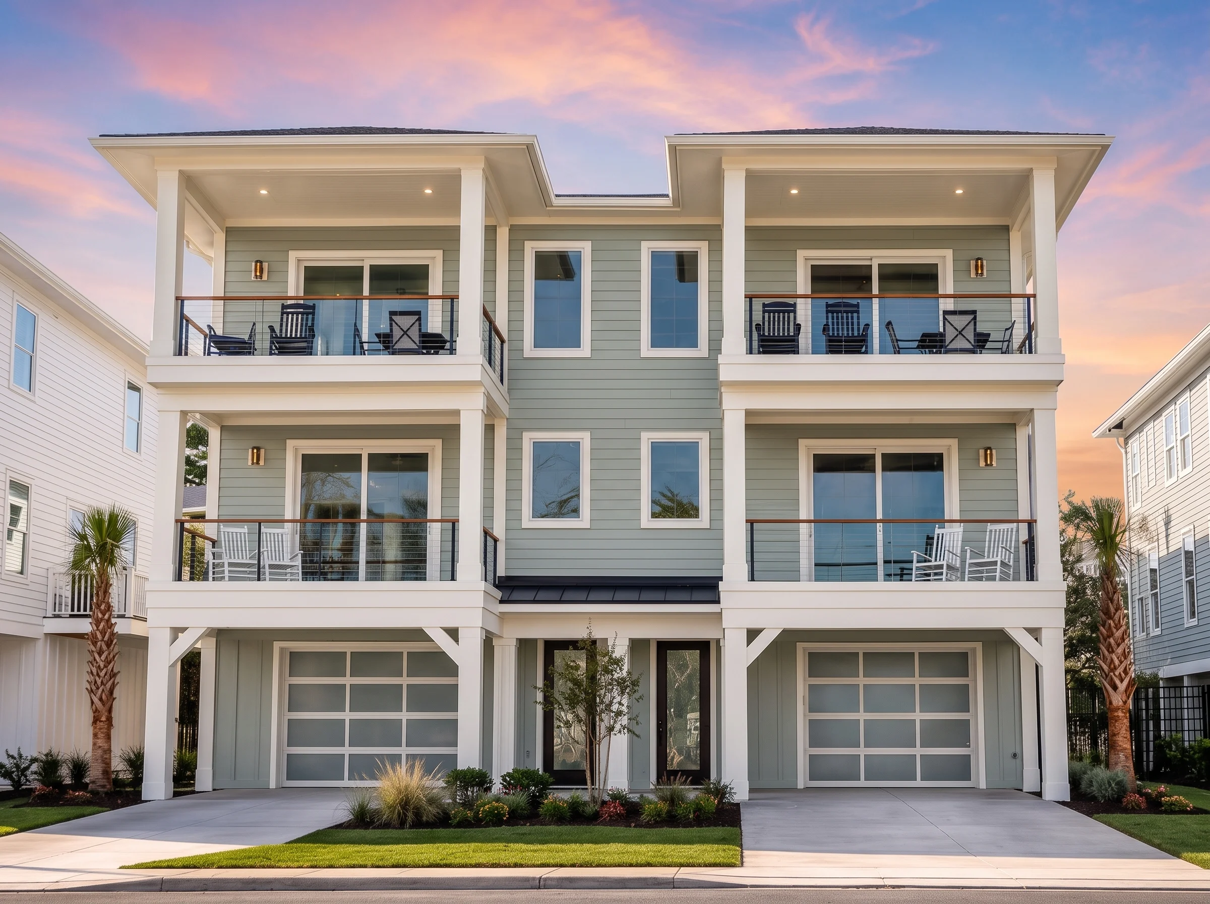 21-3394 HOUSE PLAN – Coastal Duplex Home Plan – 6-Bed, 6-Bath, 3,994 SF - Modern Brick, AI-generated exterior concept