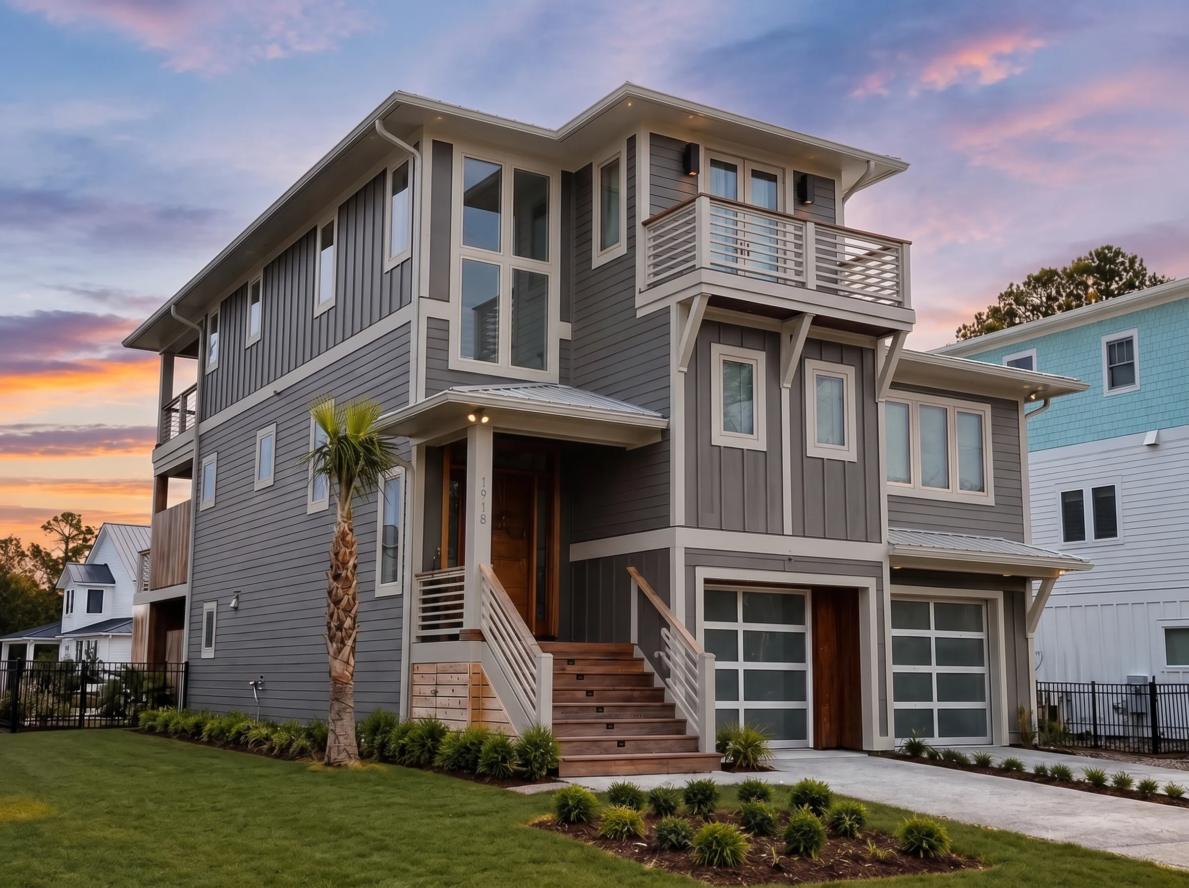 21-2400 HOUSE PLAN – Coastal Home Plan – 4-Bed, 4.5-Bath, 3,096 SF - Modern Dark, AI-generated exterior concept