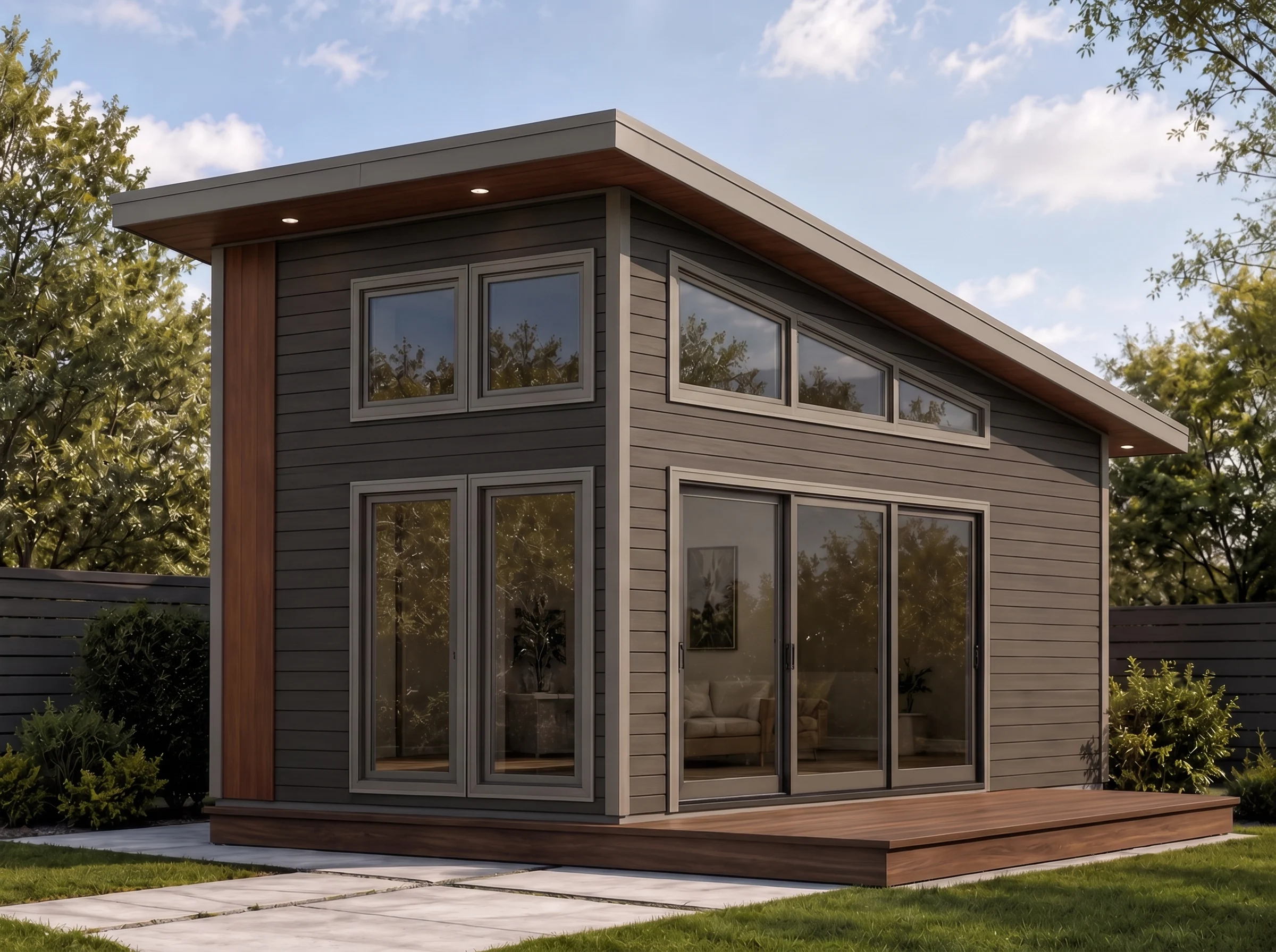 21-2508 HOUSE PLAN – ADU Studio Home Plan – 1-Bed, 1-Bath, 264 SF - Modern Dark, AI-generated exterior concept