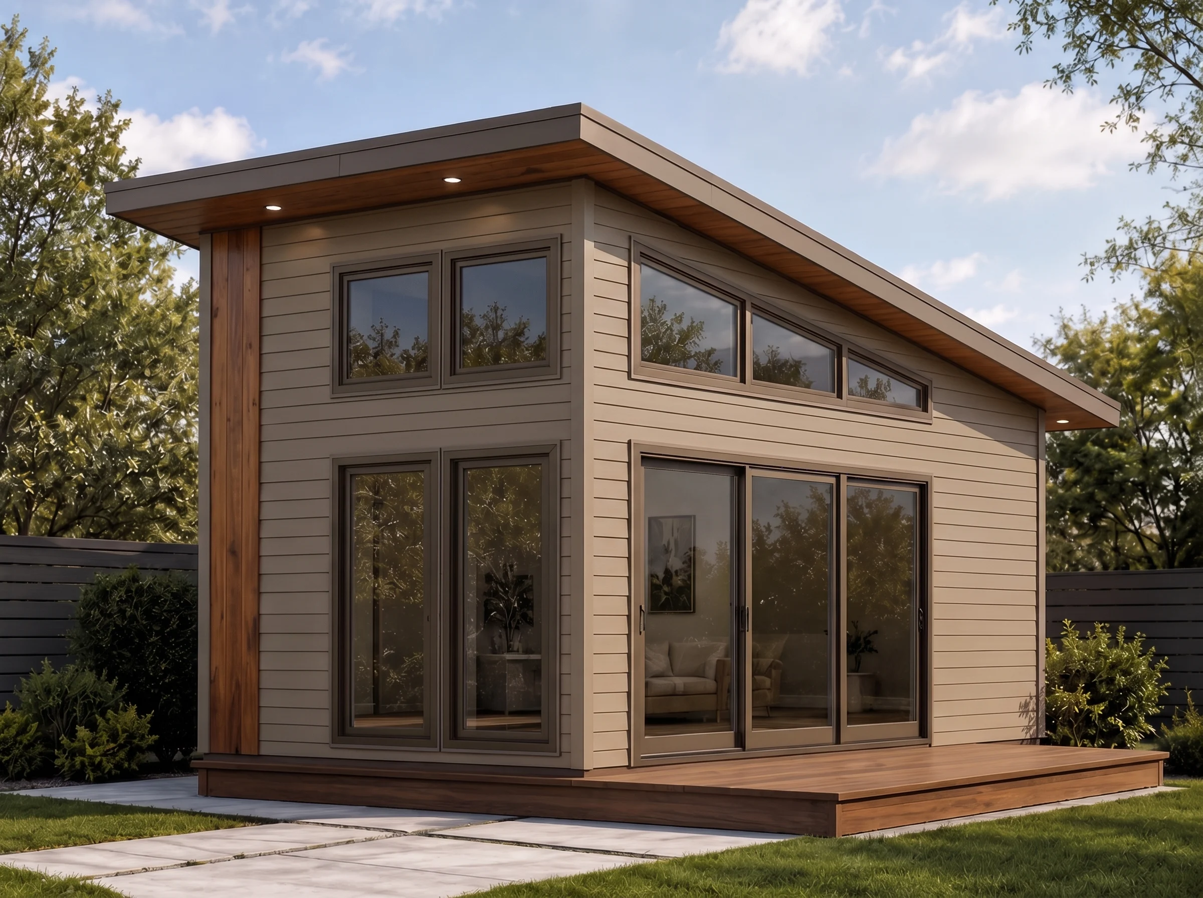 21-2508 HOUSE PLAN – ADU Studio Home Plan – 1-Bed, 1-Bath, 264 SF - Warm Natural, AI-generated exterior concept