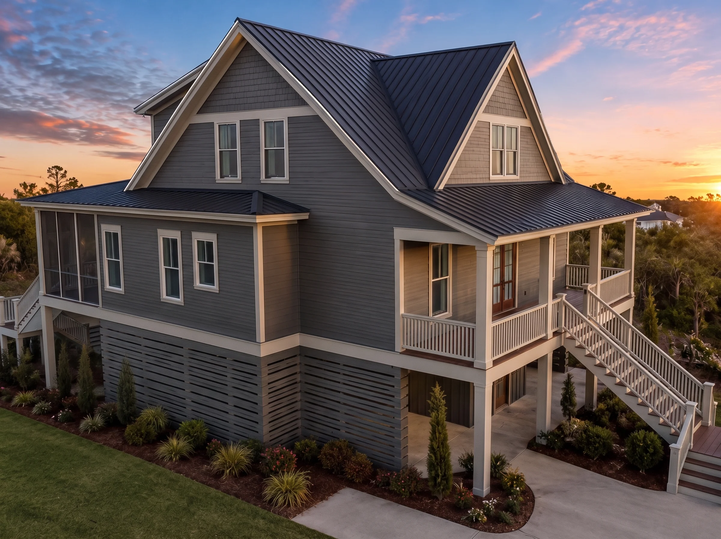 21-2675 HOUSE PLAN – Coastal Home Plan – 3-Bed, 3.5-Bath, 2,937 SF - Modern Dark, AI-generated exterior concept