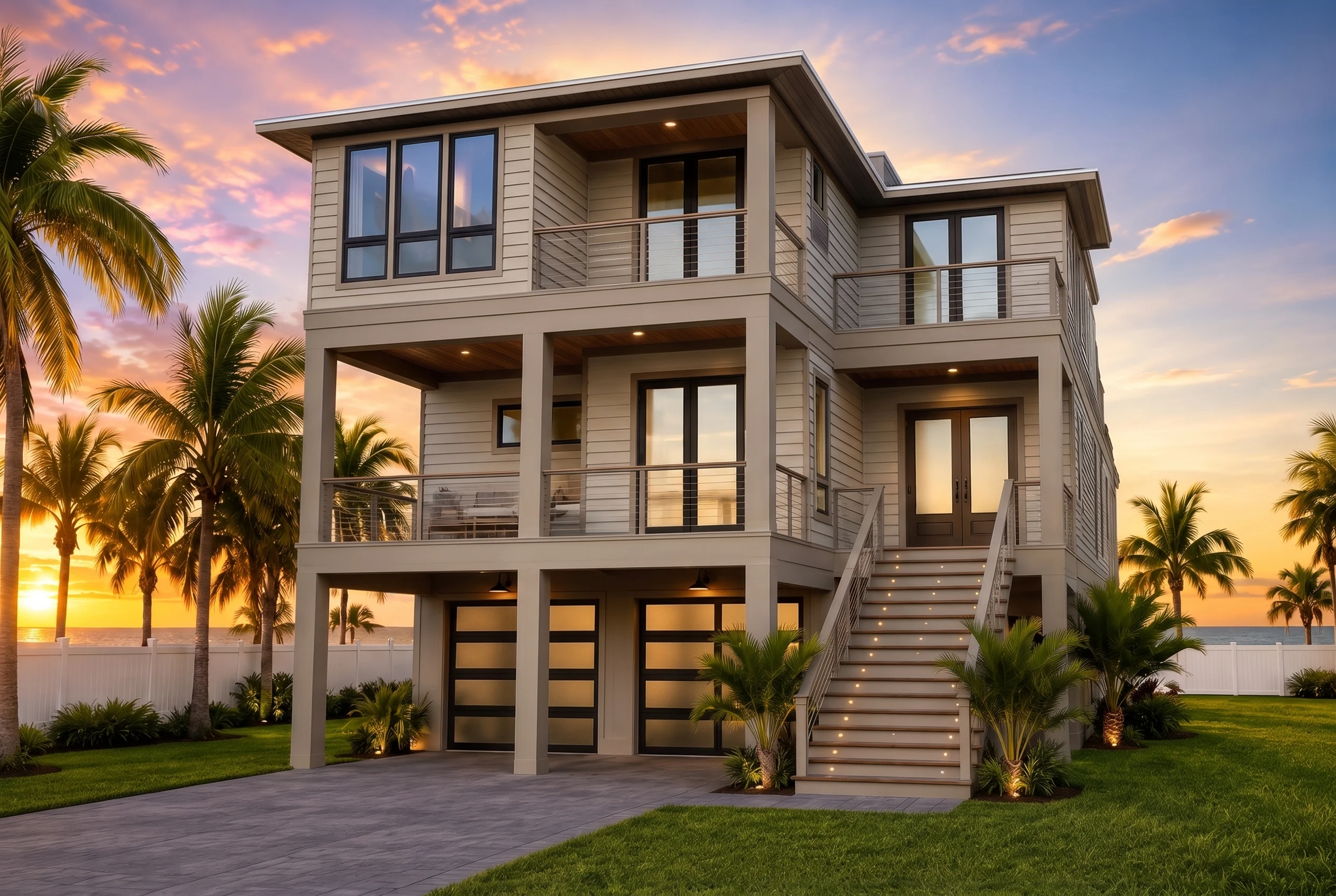 21-2813 HOUSE PLAN – Coastal Home Plan – 5-Bed, 4.5-Bath, 4,124 SF - Warm Natural, AI-generated exterior concept