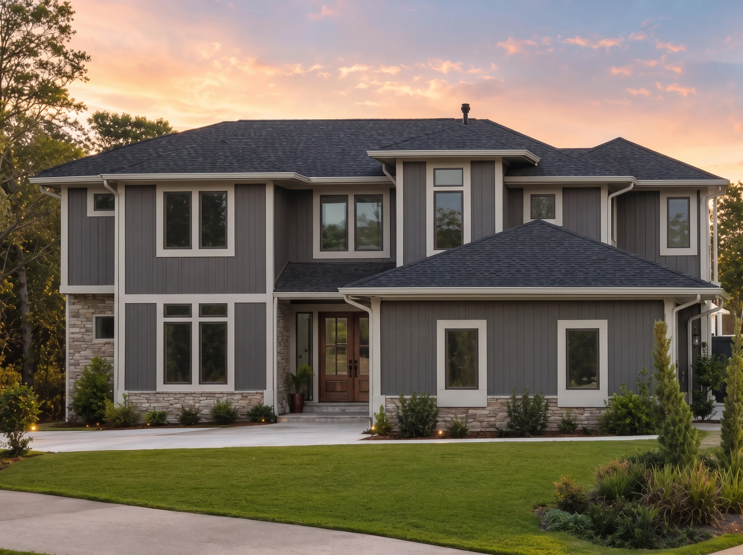 21-2759 HOUSE PLAN – Coastal Home Plan – 4-Bed, 3.5 -Bath, 3,774 SF - Modern Dark, AI-generated exterior concept