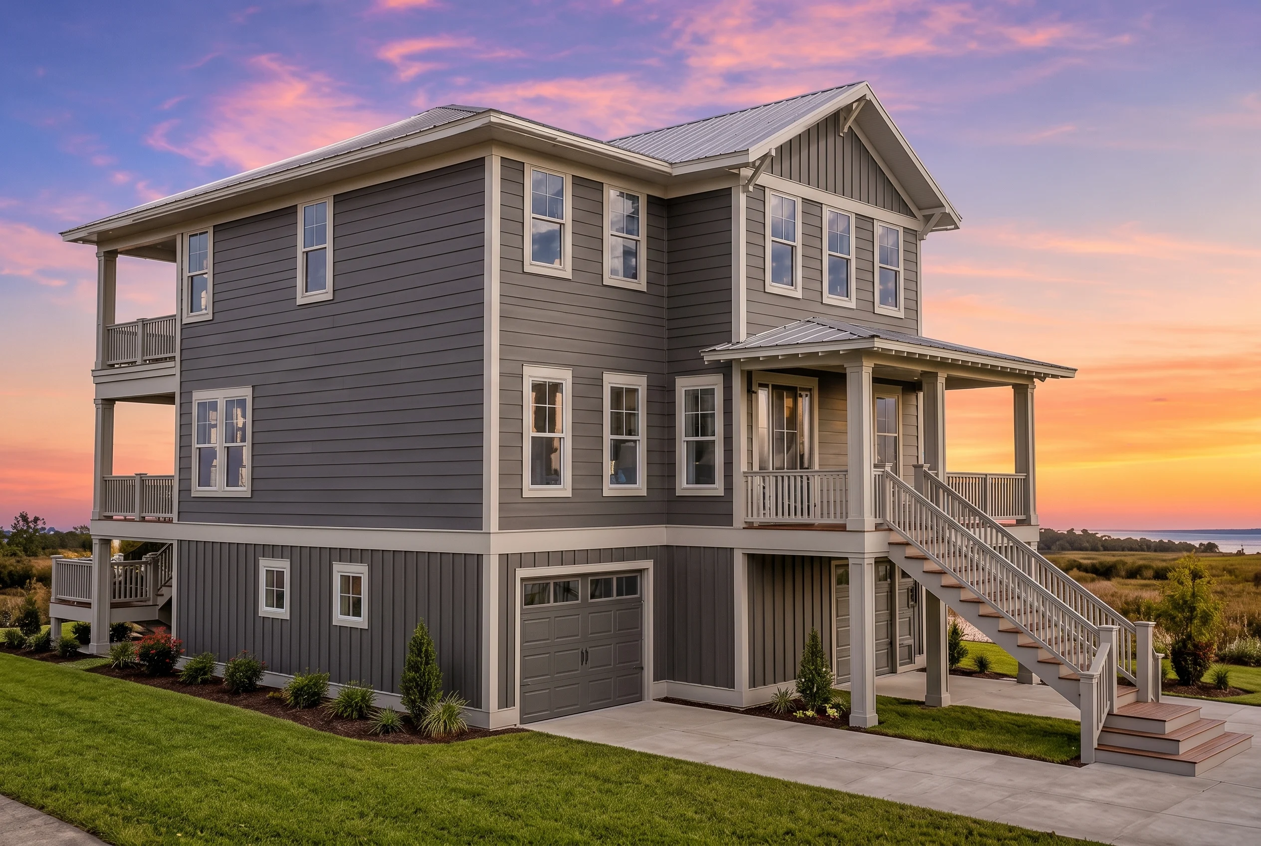 21-3472 HOUSE PLAN – Coastal Home Plan – 3-Bed, 2.5-Bath, 2,669 SF - Modern Dark, AI-generated exterior concept