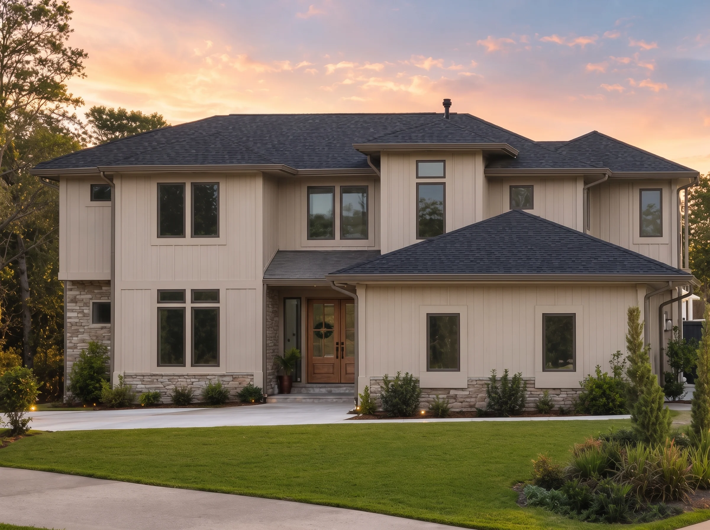 21-2759 HOUSE PLAN – Coastal Home Plan – 4-Bed, 3.5 -Bath, 3,774 SF - Warm Natural, AI-generated exterior concept