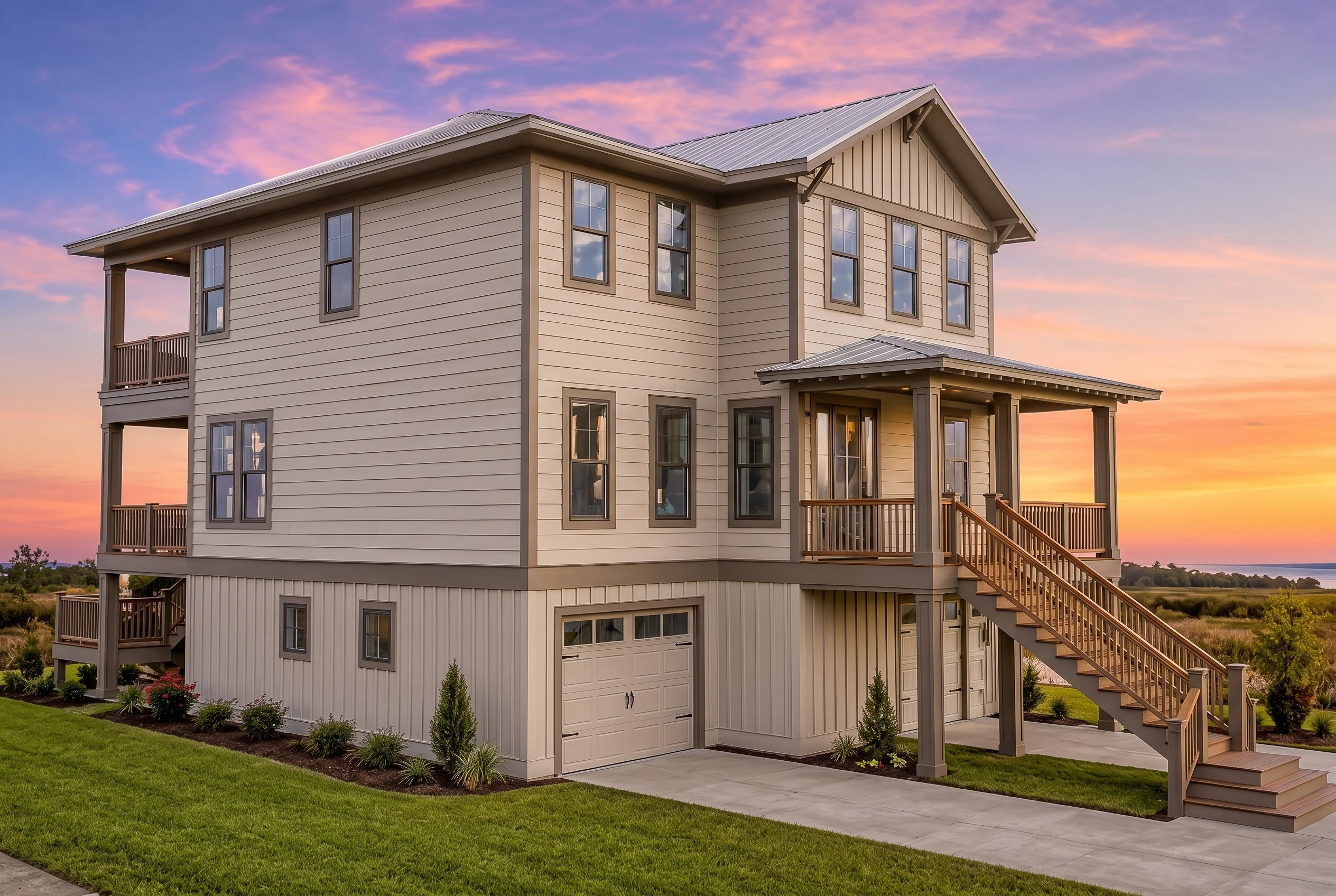 21-3472 HOUSE PLAN – Coastal Home Plan – 3-Bed, 2.5-Bath, 2,669 SF - Warm Natural, AI-generated exterior concept