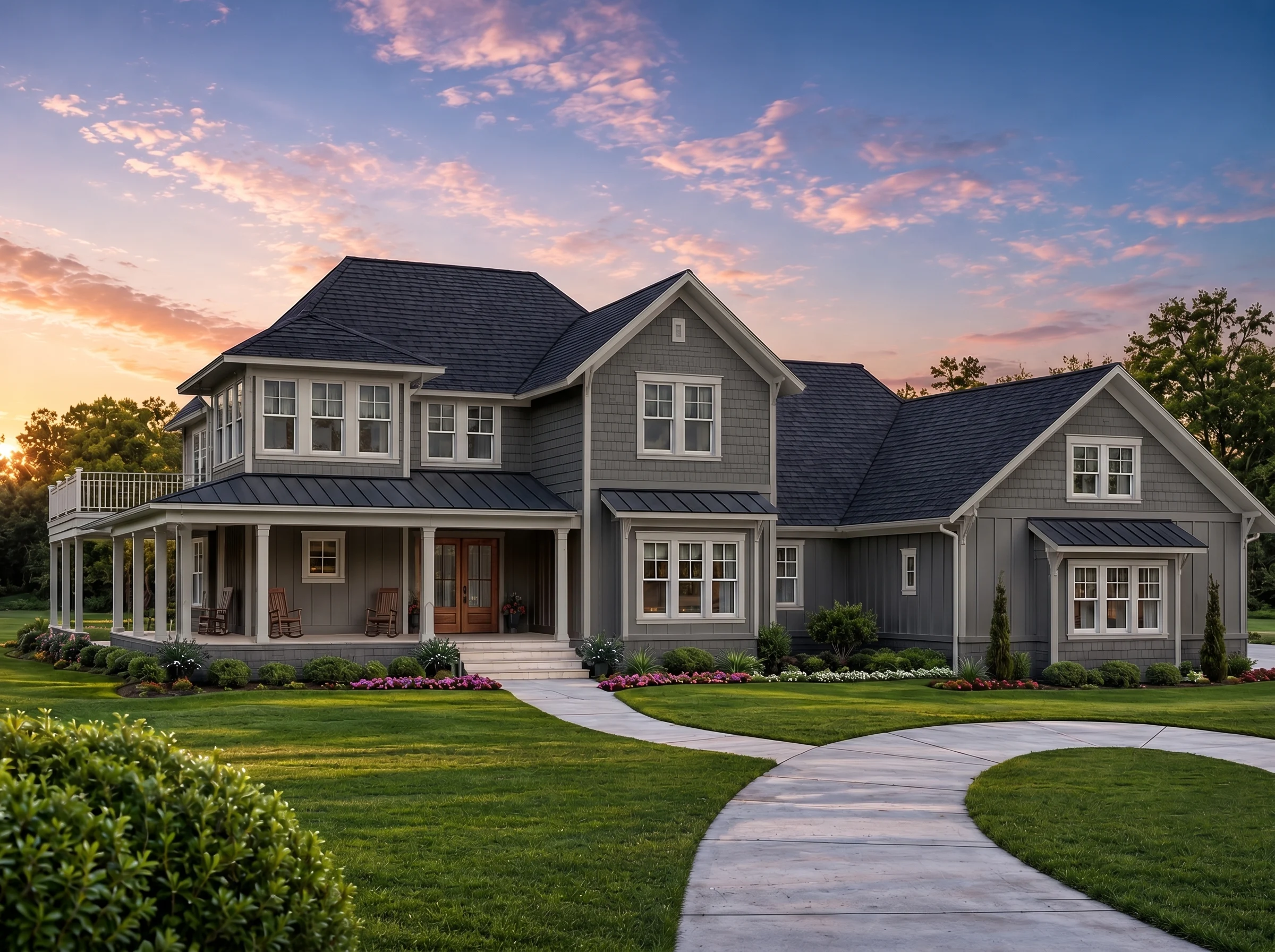 21-2261 HOUSE PLAN – Coastal Farmhouse Home Plan – 4-Bed, 3.5-Bath, 4,500 SF - Modern Dark, AI-generated exterior concept