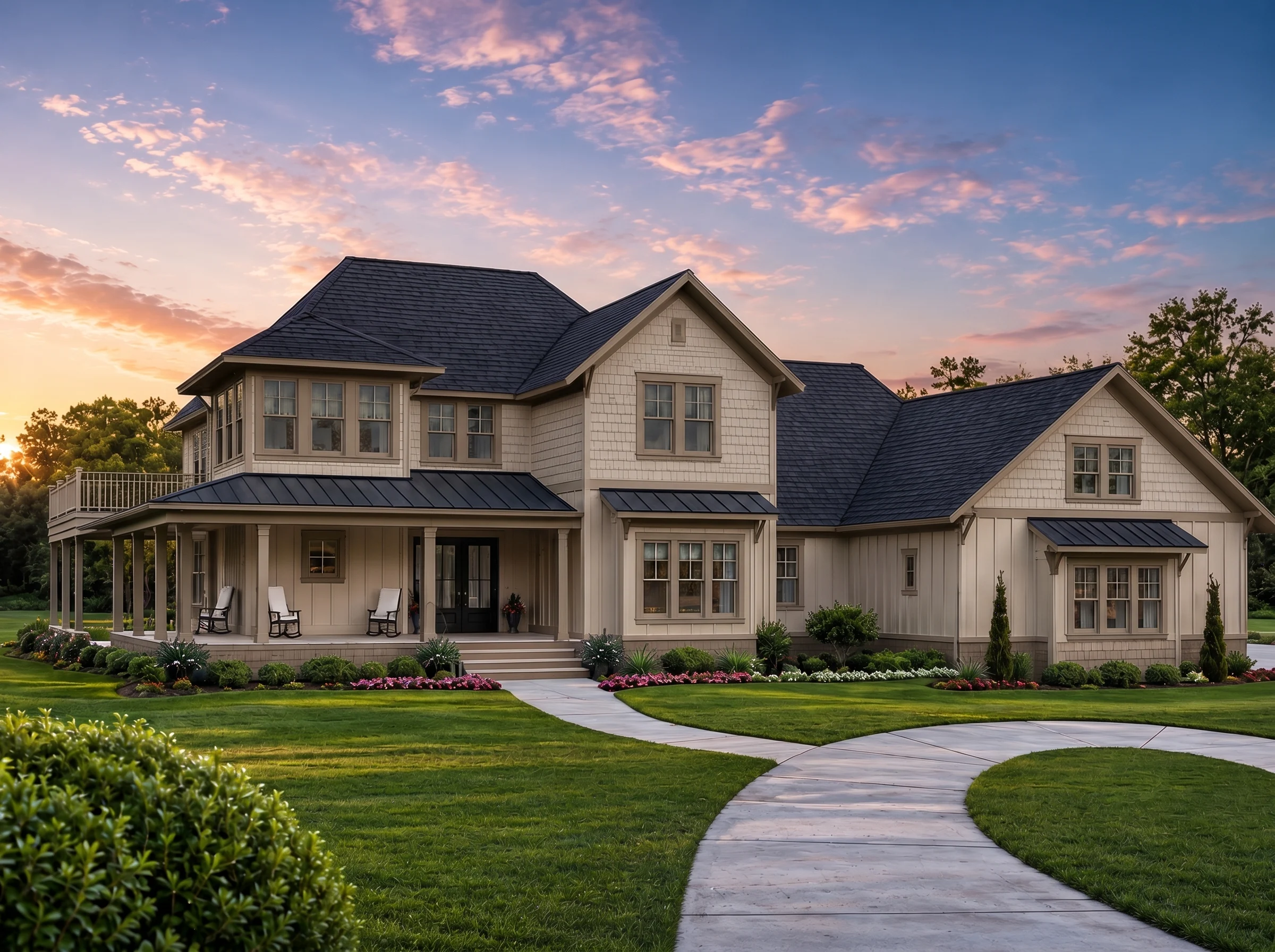 21-2261 HOUSE PLAN – Coastal Farmhouse Home Plan – 4-Bed, 3.5-Bath, 4,500 SF - Warm Natural, AI-generated exterior concept