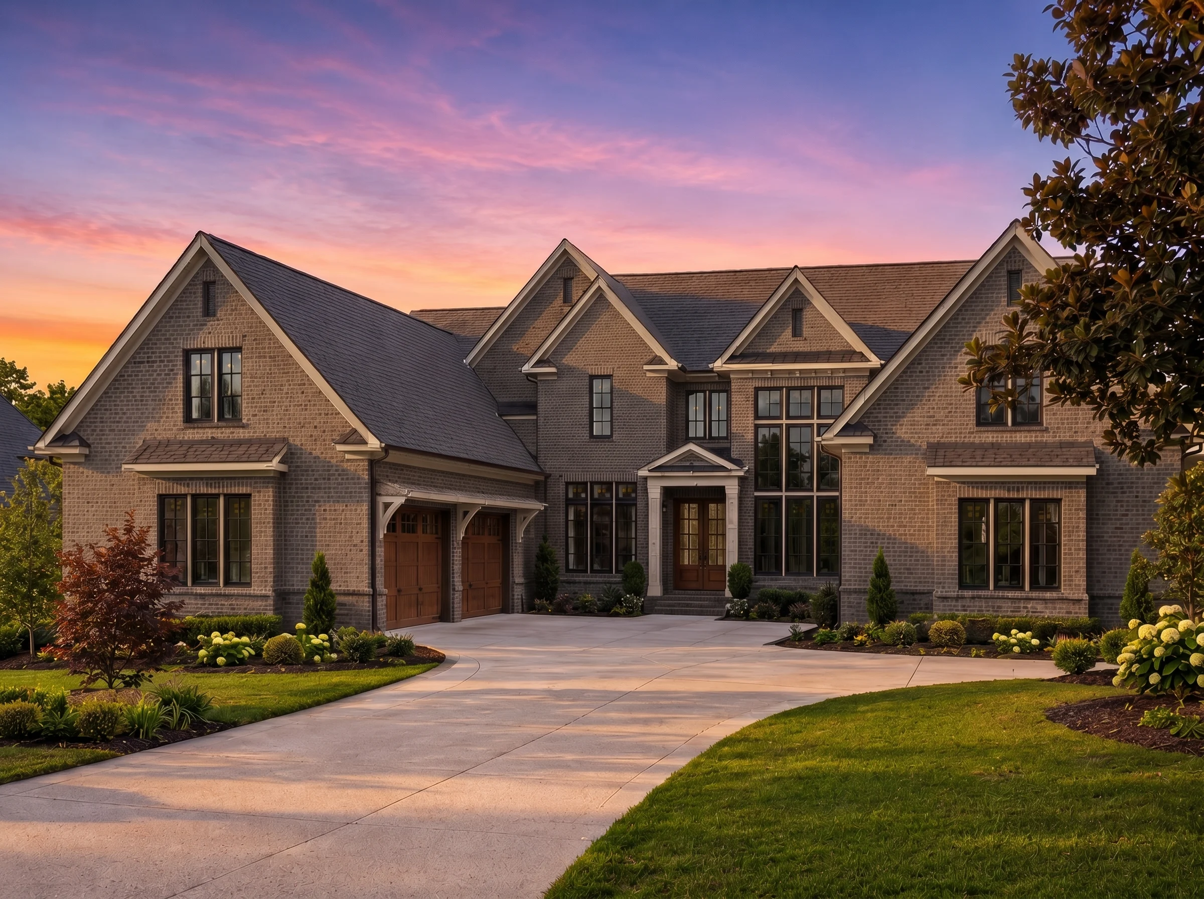 21-2564 HOUSE PLAN – French Country Brick Home Plan – 5-Bed, 5.5-Bath, 5,168 SF - Modern Dark, AI-generated exterior concept
