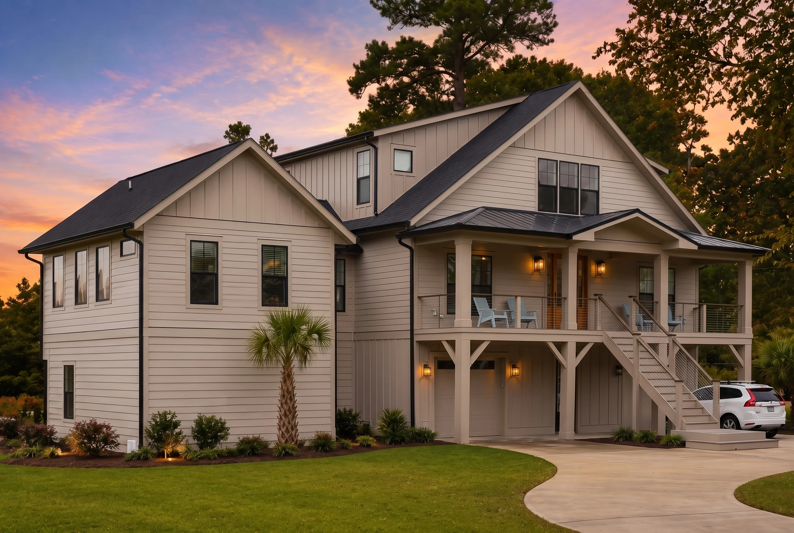 21-2477 HOUSE PLAN – Coastal Farmhouse Home Plan – 4-Bed, 3-Bath, 3,664 SF - Warm Natural, AI-generated exterior concept
