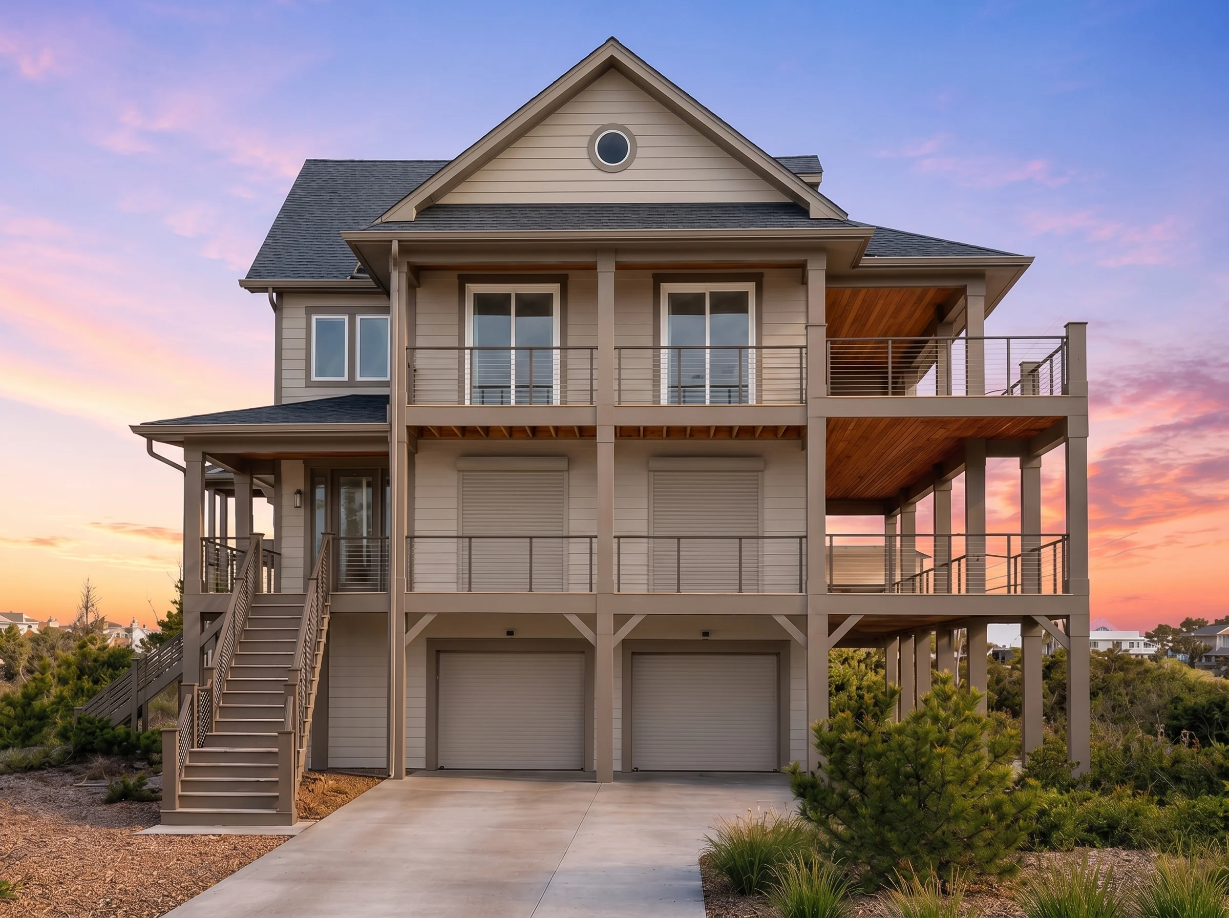 21-3245 HOUSE PLAN – Coastal Home Plan – 4-Bed, 5-Bath, 4,077 SF - Warm Natural, AI-generated exterior concept