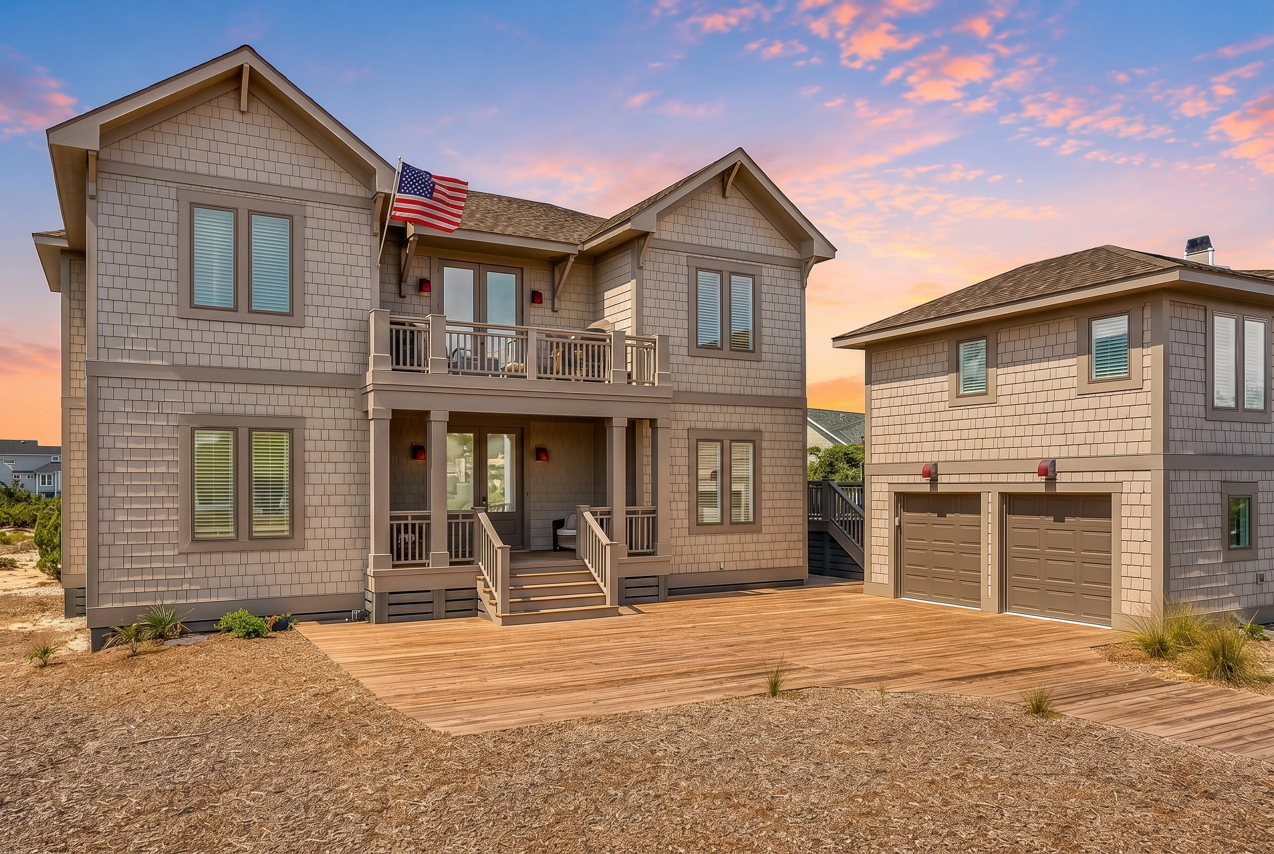 21-2977 HOUSE PLAN – Coastal Farmhouse Home Plan – 6-Bed, 5.5-Bath, 3,046 SF - Warm Natural, AI-generated exterior concept