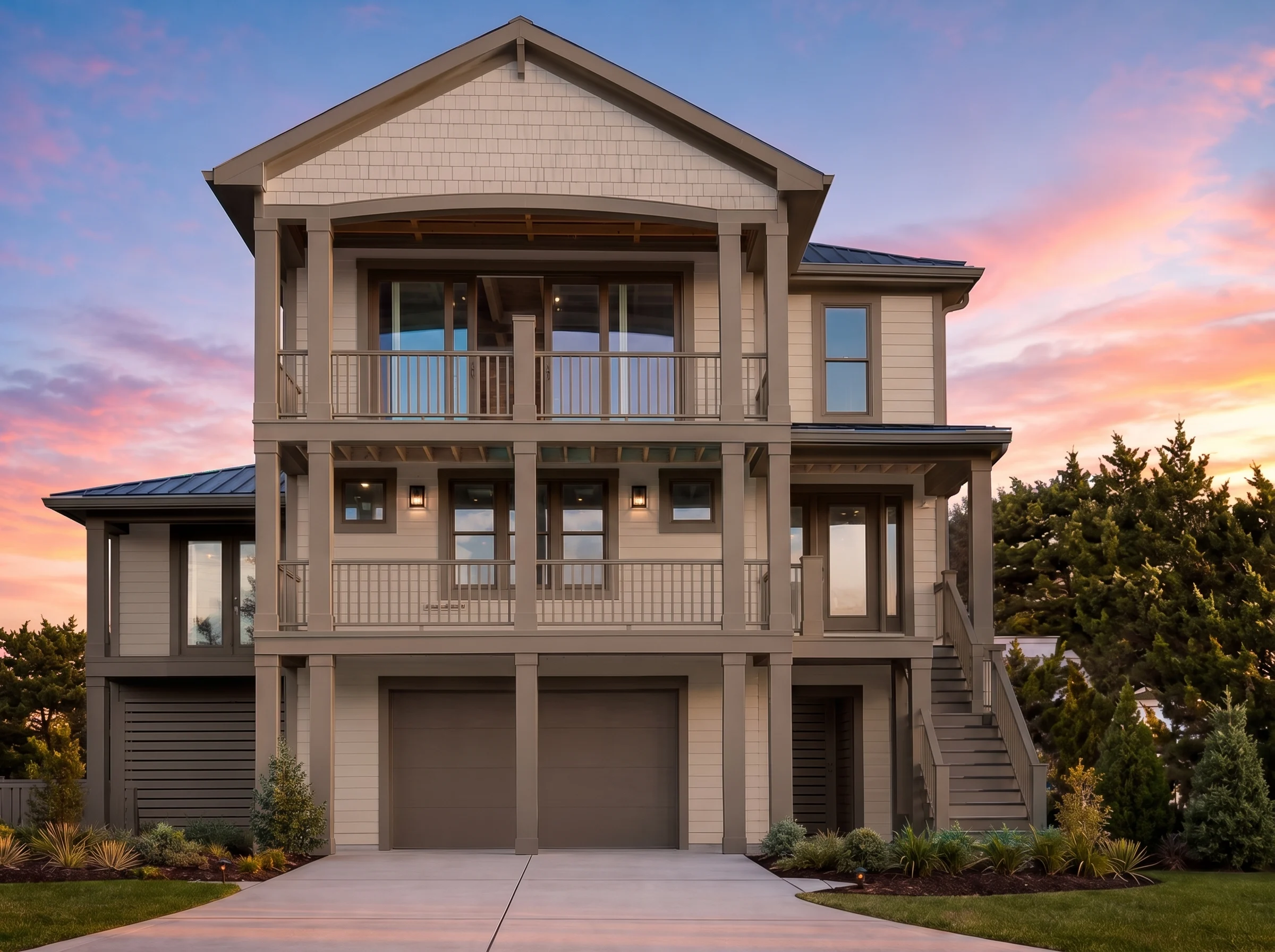 21-3415 HOUSE PLAN – Coastal Farmhouse Home Plan – 5-Bed, 5-Bath, 2,943 SF - Warm Natural, AI-generated exterior concept