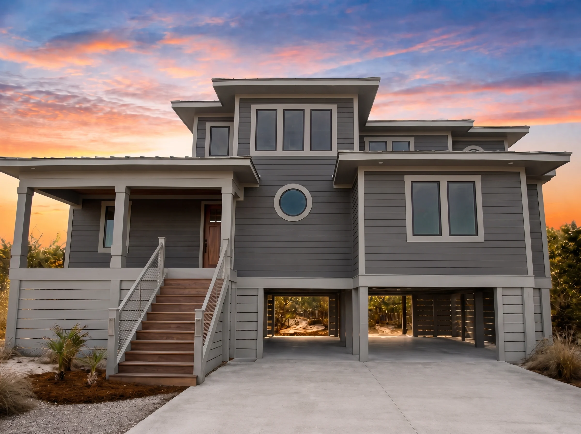 21-2998 HOUSE PLAN – Coastal Farmhouse Home Plan – 4-Bed, 4.5-Bath, 2,797 SF - Modern Dark, AI-generated exterior concept