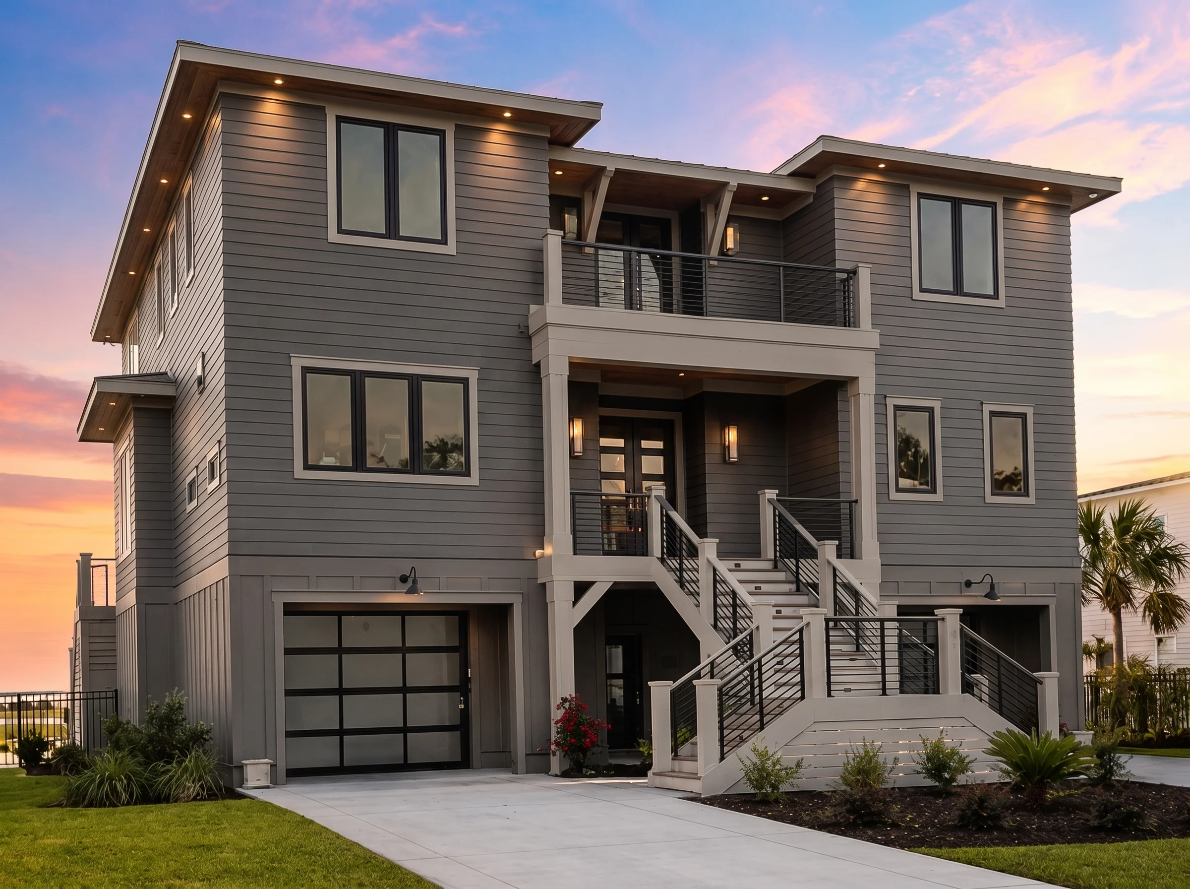 21-3316 HOUSE PLAN – Coastal Farmhouse Home Plan – 4-Bed, 3.5-Bath, 3,347 SF - Modern Dark, AI-generated exterior concept