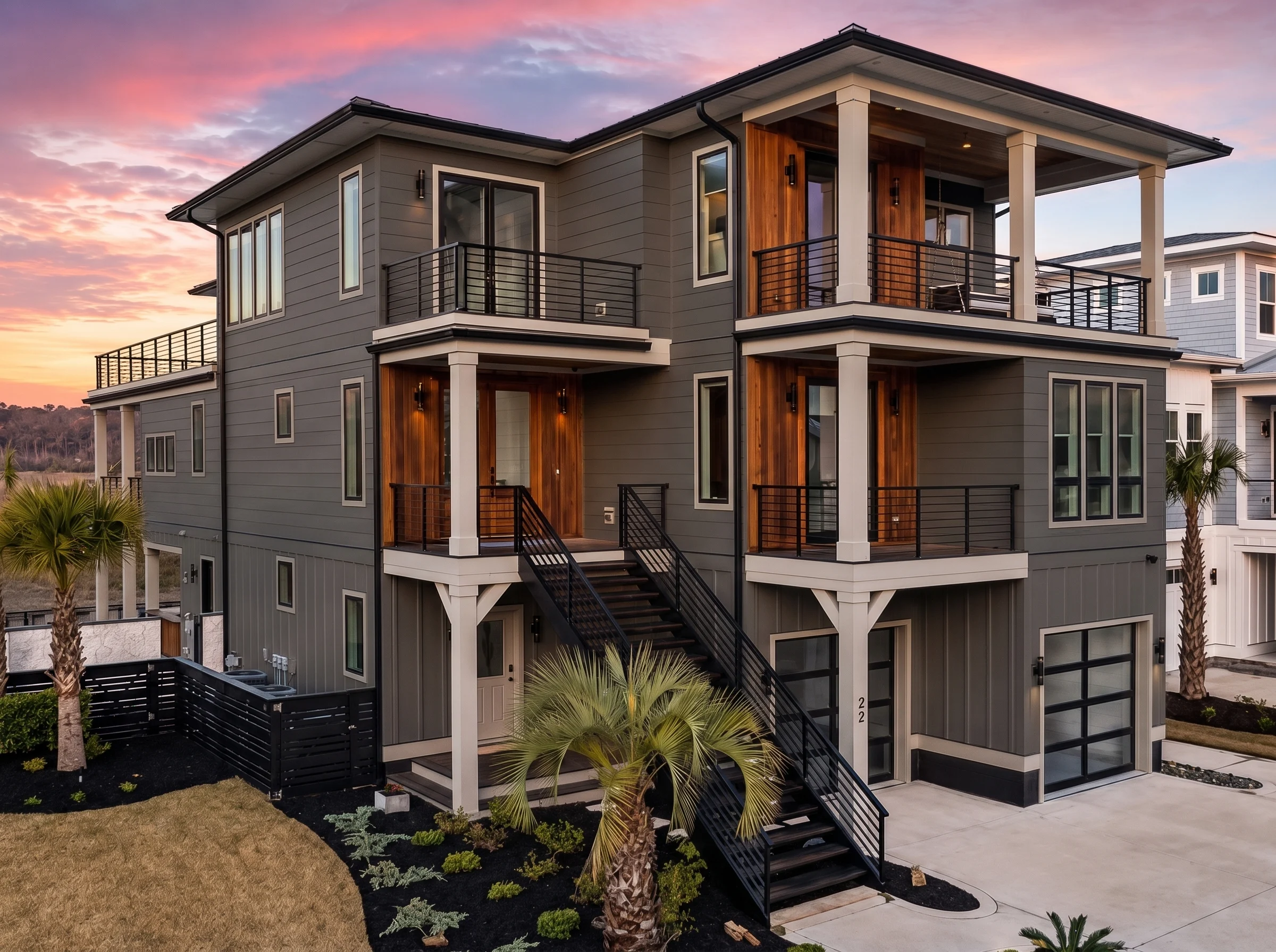 21-3389 HOUSE PLAN – Coastal Luxury Home Plan – 5-Bed, 4.5-Bath, 4,803 SF - Modern Dark, AI-generated exterior concept