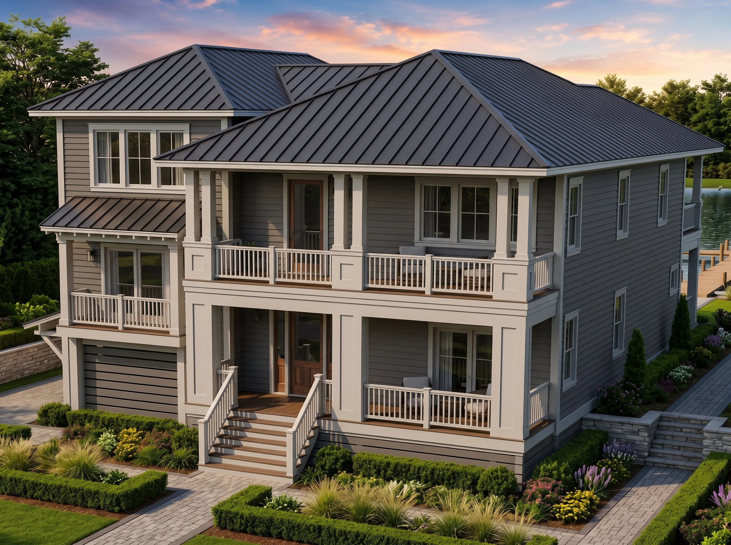 21-2983 HOUSE PLAN – Coastal Farmhouse Home Plan – 3-Bed, 4-Bath, 2,757 SF - Modern Dark, AI-generated exterior concept