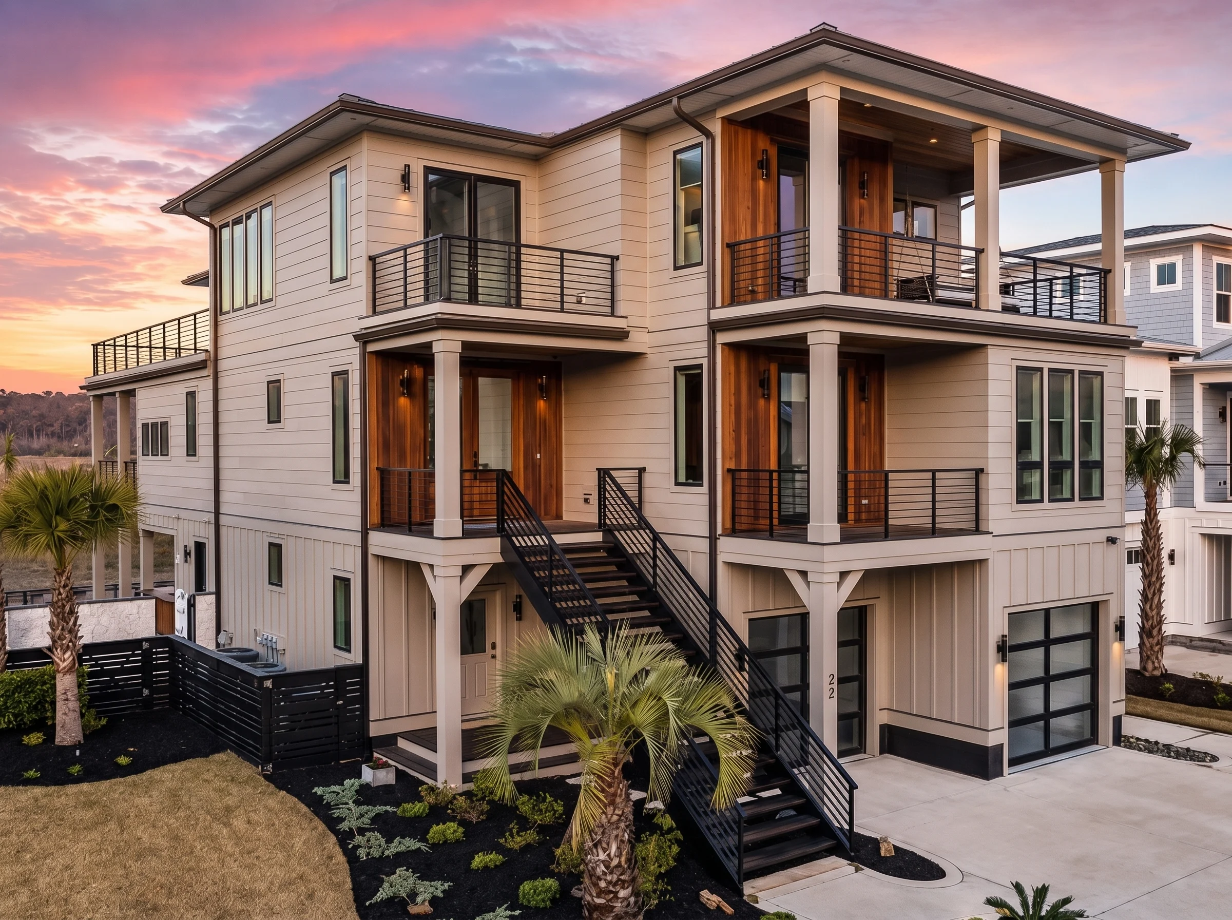 21-3389 HOUSE PLAN – Coastal Luxury Home Plan – 5-Bed, 4.5-Bath, 4,803 SF - Warm Natural, AI-generated exterior concept