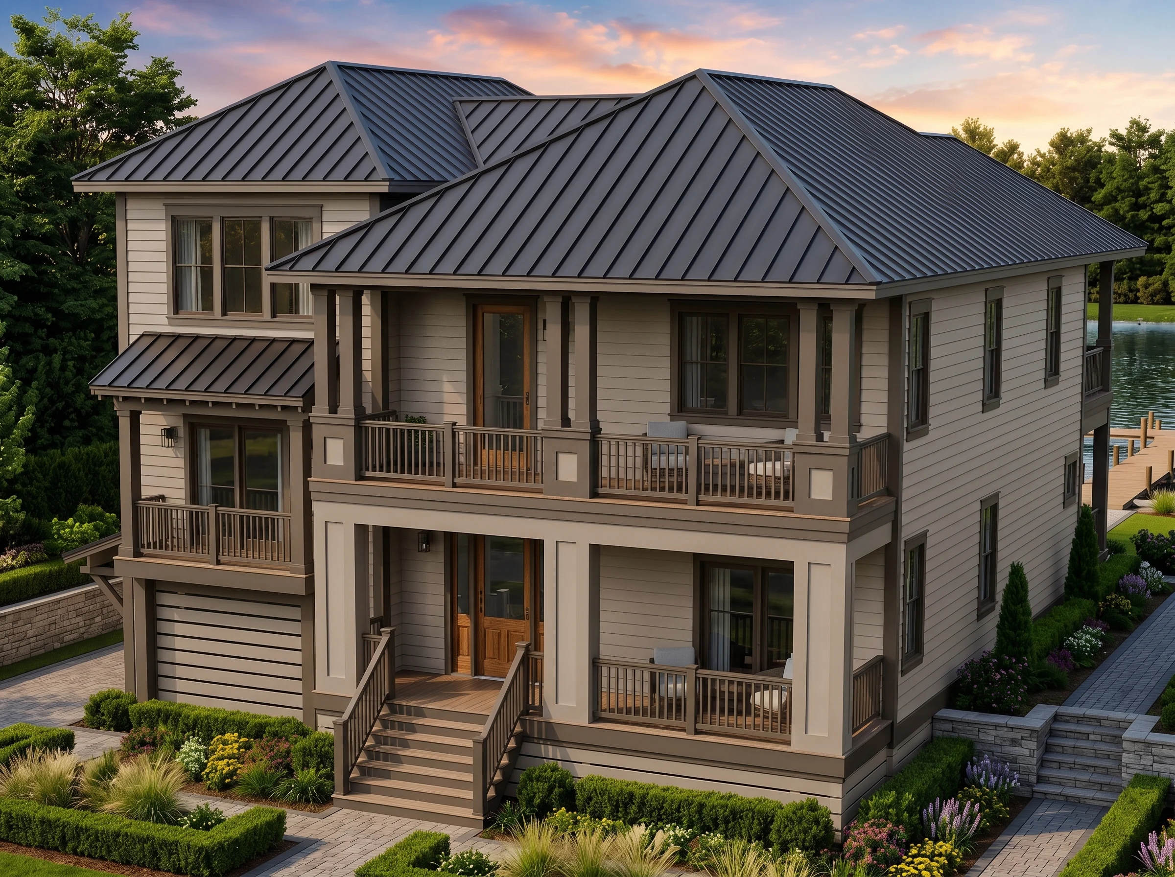 21-2983 HOUSE PLAN – Coastal Farmhouse Home Plan – 3-Bed, 4-Bath, 2,757 SF - Warm Natural, AI-generated exterior concept