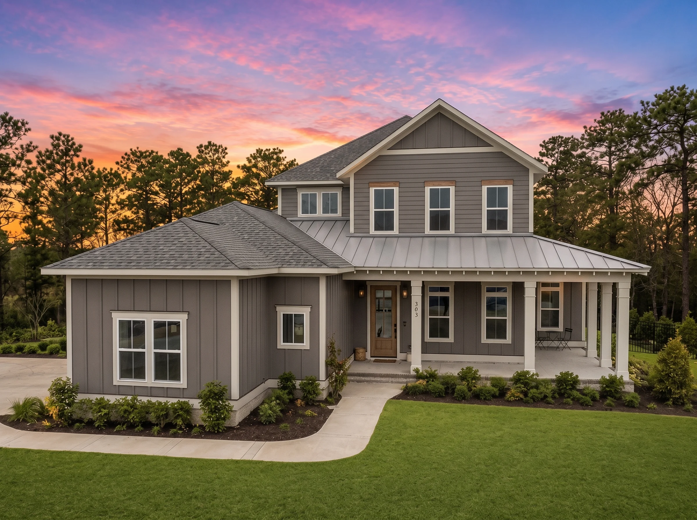 21-2655 HOUSE PLAN – Coastal Farmhouse Home Plan – 2-Bed, 2.5-Bath, 2,869 SF - Modern Dark, AI-generated exterior concept