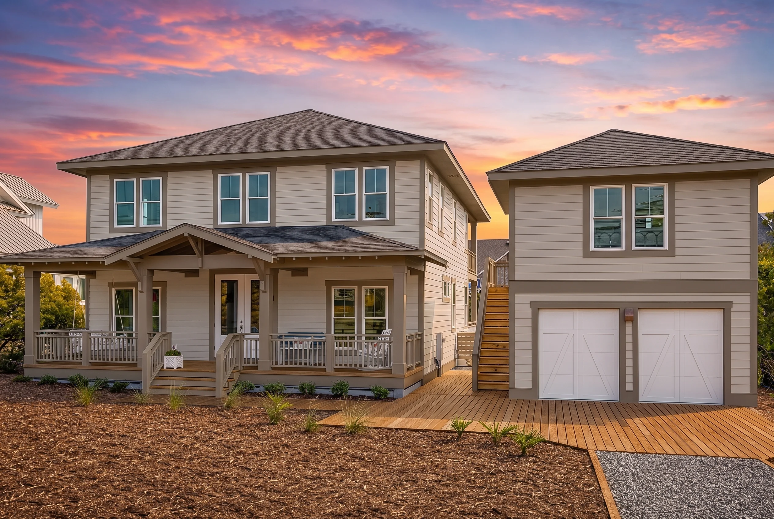 21-2596 HOUSE PLAN – Coastal Farmhouse Home Plan – 4-Bed, 3-Bath, 2,356 SF - Warm Natural, AI-generated exterior concept