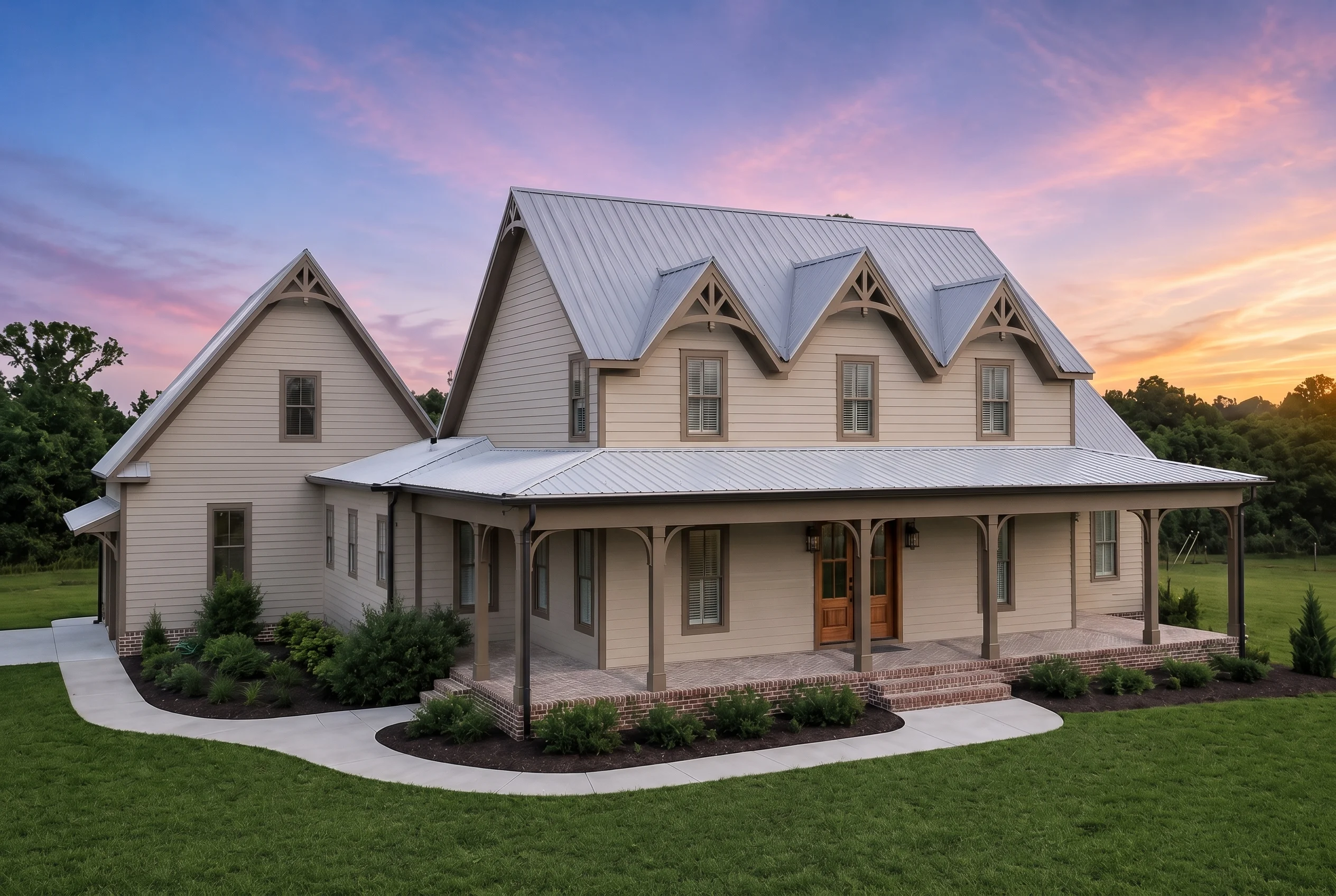 21-2293 HOUSE PLAN – Modern Farmhouse Home Plan – 3-Bed, 3.5-Bath, 2,821 SF - Warm Natural, AI-generated exterior concept
