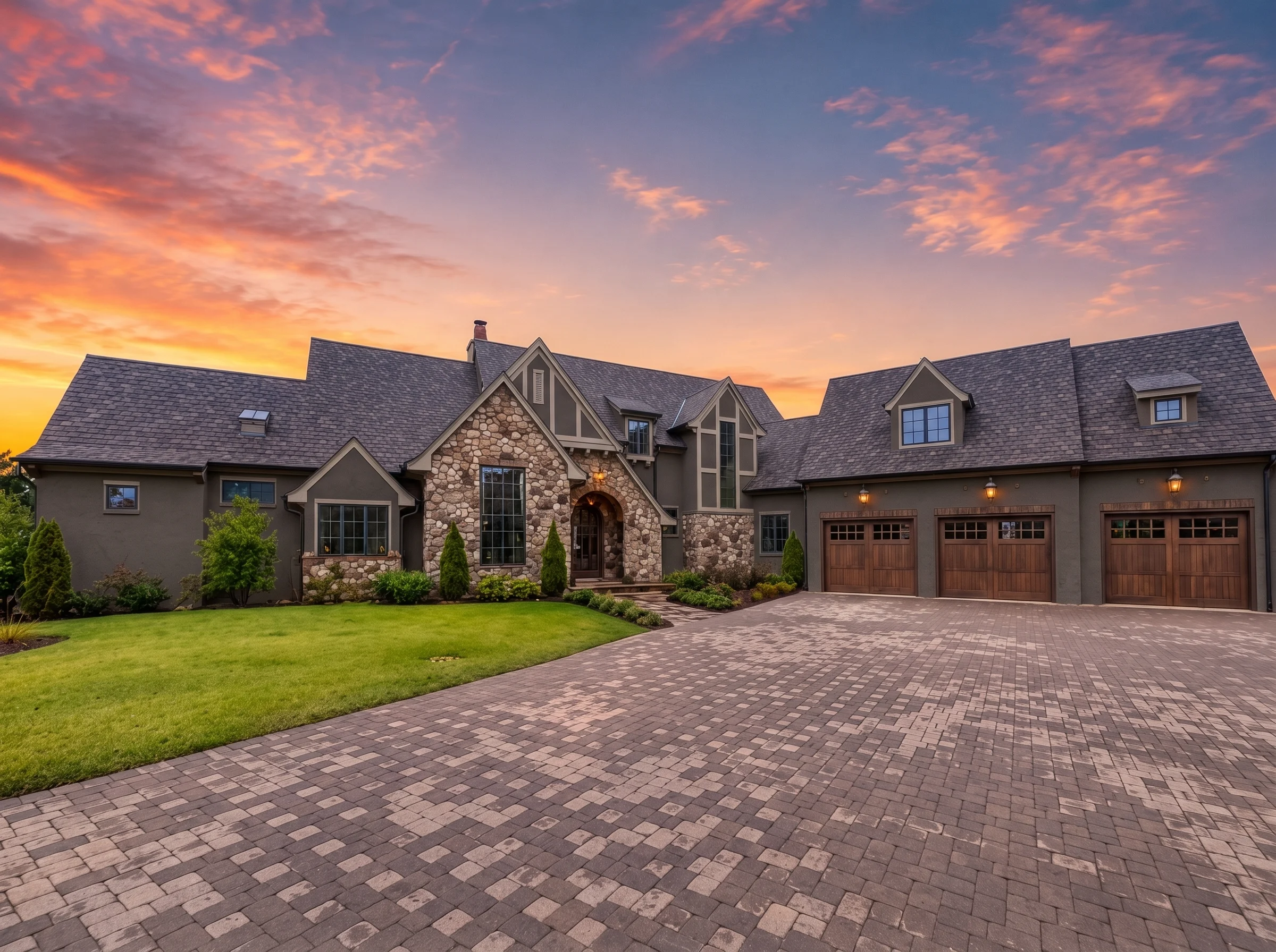 21-2740 HOUSE PLAN – European Home Plan – 4-Bed, 4.5-Bath, 4,692 SF - Modern Dark, AI-generated exterior concept