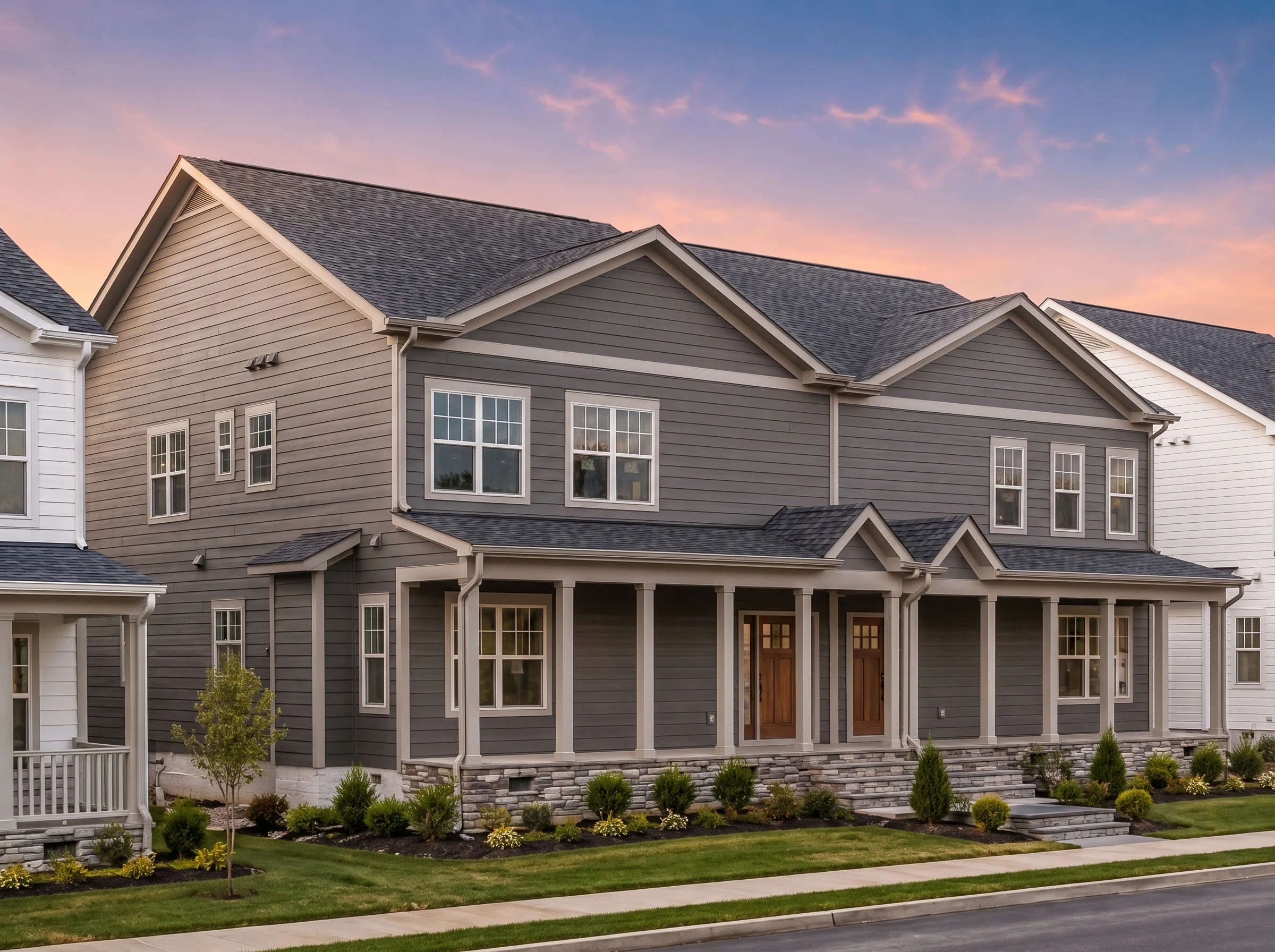21-2786 HOUSE PLAN – Modern Farmhouse Duplex Plan – 3-Bed, 2.5-Bath, 2,035 SF - Modern Dark, AI-generated exterior concept