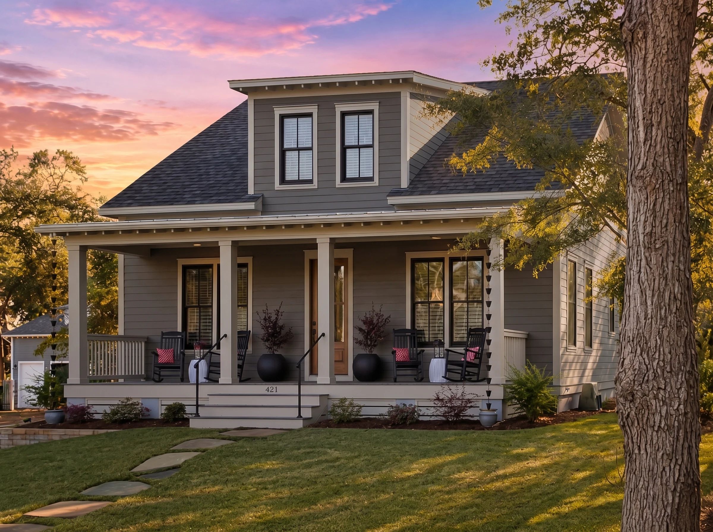 21-3482 HOUSE PLAN – Cottage Home Plan – 3-Bed, 2.5-Bath, 2,184 SF - Modern Dark, AI-generated exterior concept
