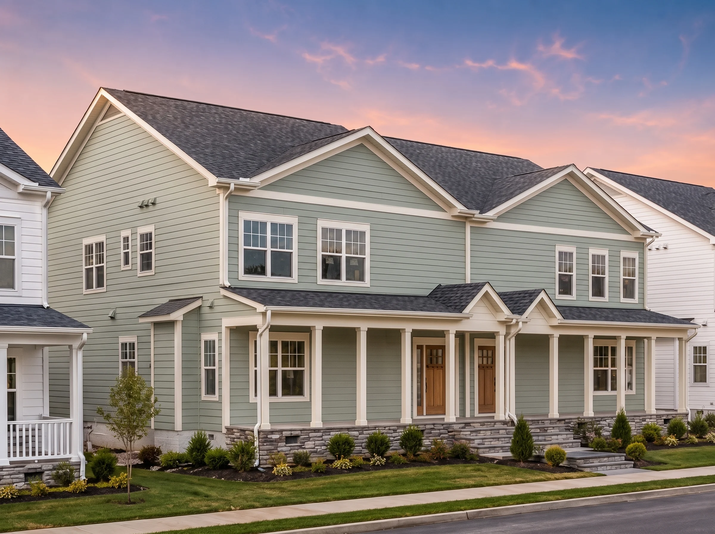 21-2786 HOUSE PLAN – Modern Farmhouse Duplex Plan – 3-Bed, 2.5-Bath, 2,035 SF - Modern Brick, AI-generated exterior concept